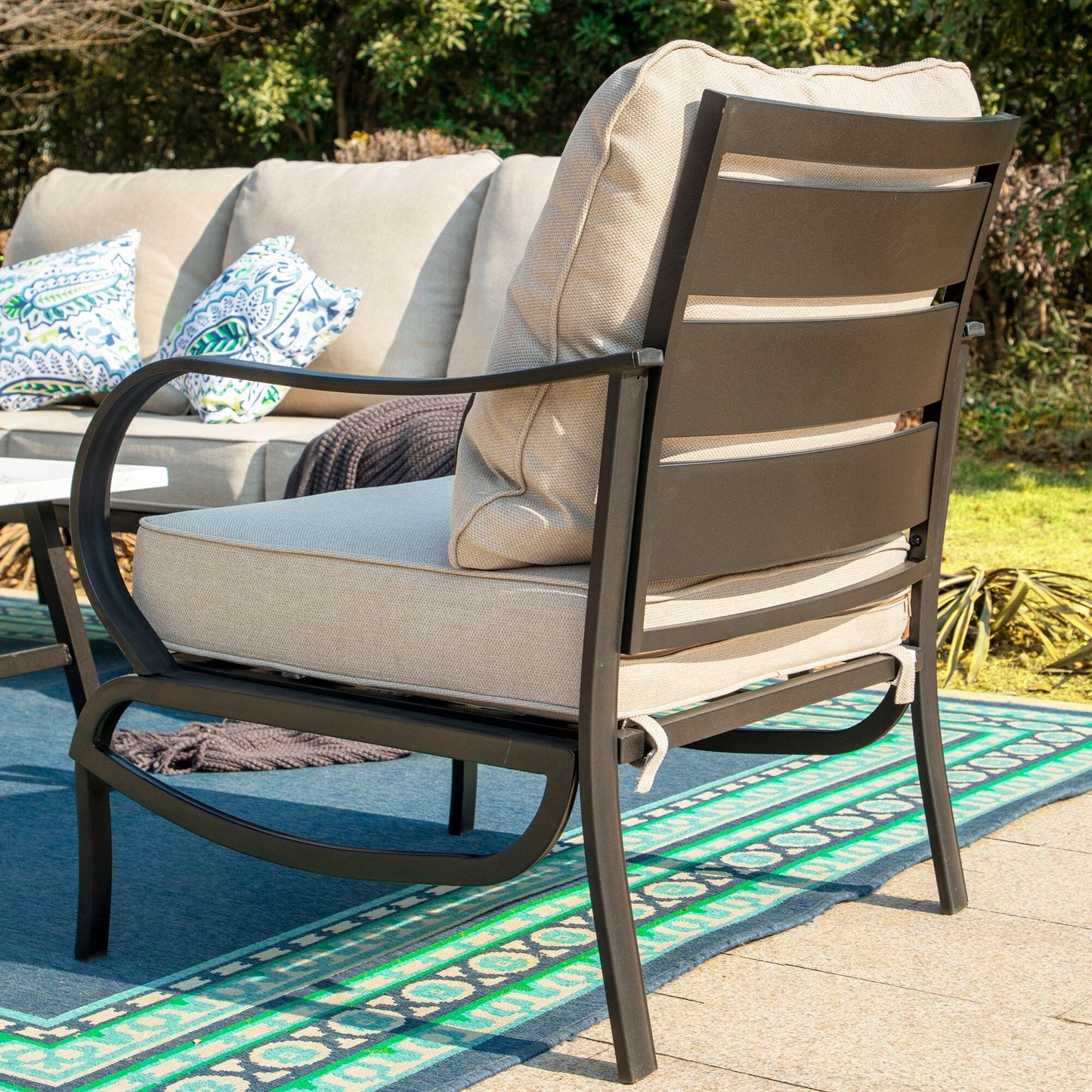 Ensemble de salon de jardin MAISON ARTS 5/7/9 places, canapé d'extérieur avec fauteuils simples, canapé 3 places, pouf et table basse