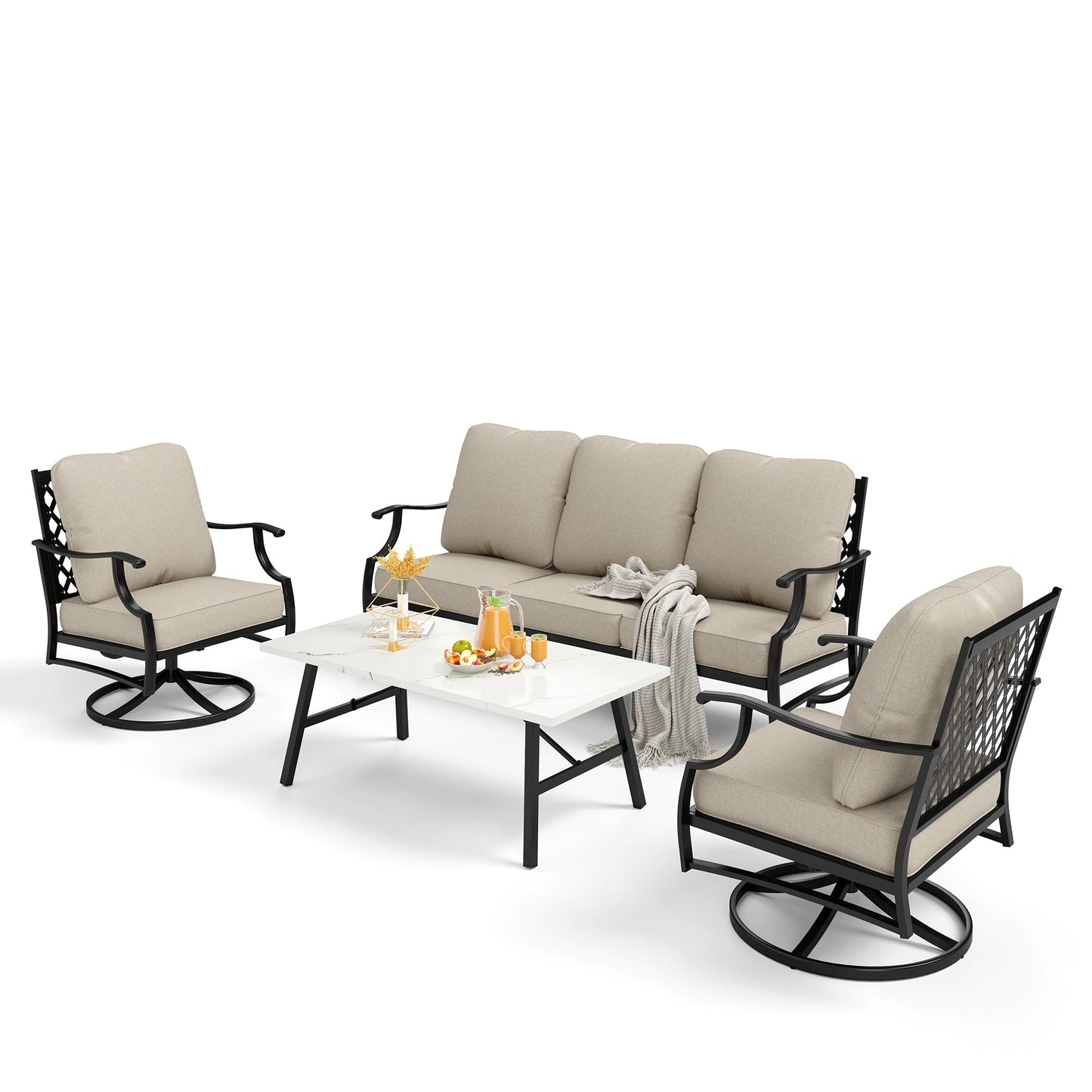 Ensembles de conversation de patio MAISON ARTS 5/7/9 places, ensemble de canapé avec 2 fauteuils simples, canapé 3 places, pouf et table basse
