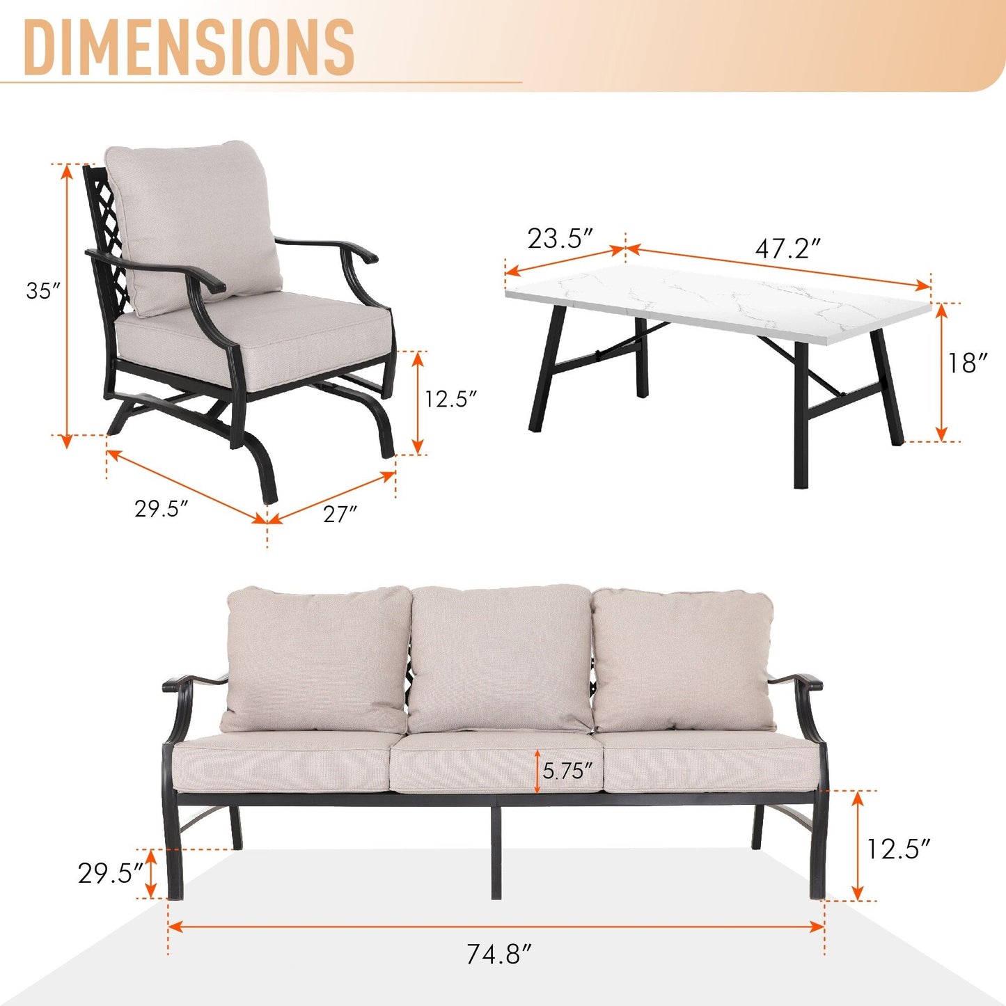 Ensembles de conversation de patio MAISON ARTS 5/7/9 places, ensemble de canapé avec 2 fauteuils simples, canapé 3 places, pouf et table basse