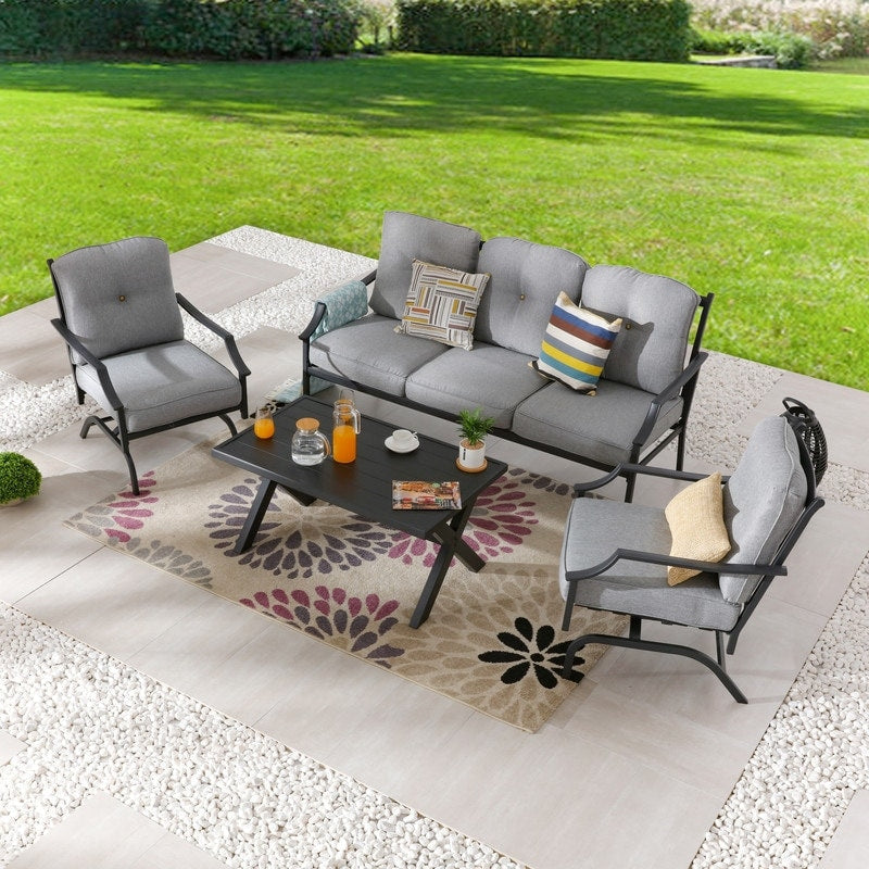 Ensemble de 4 canapés et chaises d'extérieur en métal avec table basse Patio Festival