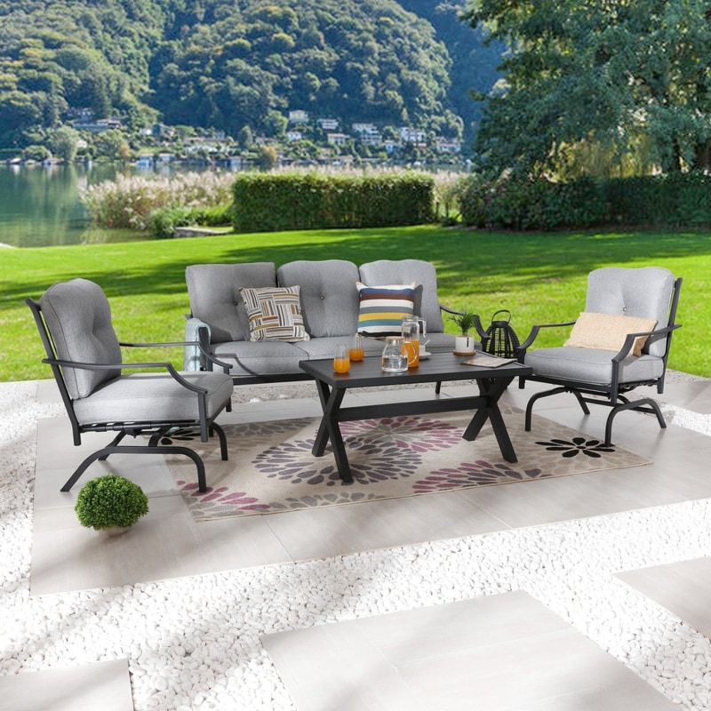 Ensemble de 4 canapés et chaises d'extérieur en métal avec table basse Patio Festival