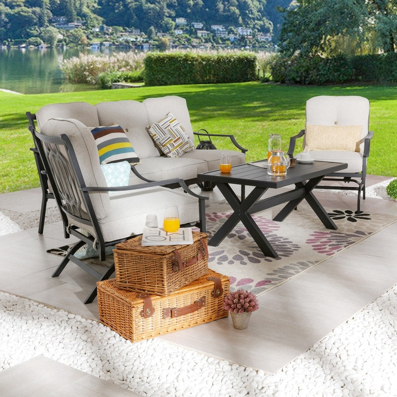 Ensemble de 4 canapés et chaises d'extérieur en métal avec table basse Patio Festival