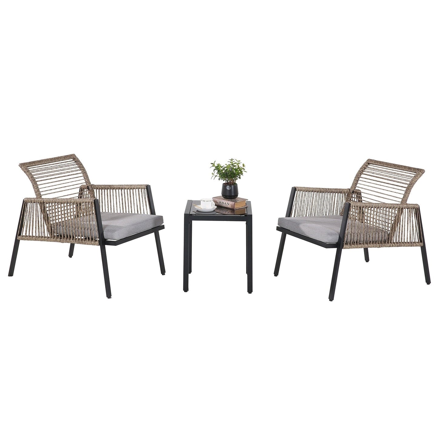 Ensemble de meubles de jardin - Canapé d'extérieur sectionnel en rotin et osier toutes saisons avec coussins moelleux
