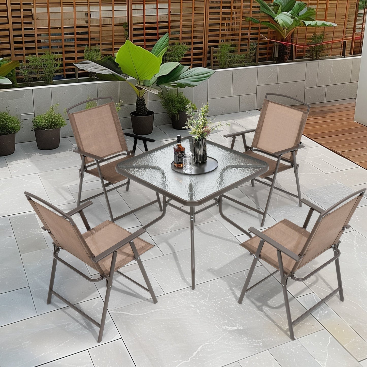 Ensemble de salle à manger d'extérieur Pellebant 5 pièces avec chaises pliantes