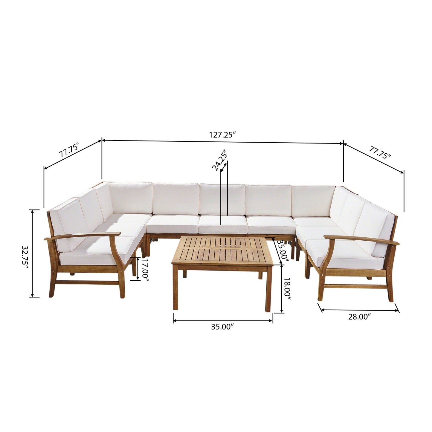 Ensemble de canapés sectionnels Perla 9 places en bois d'acacia par Christopher Knight Home