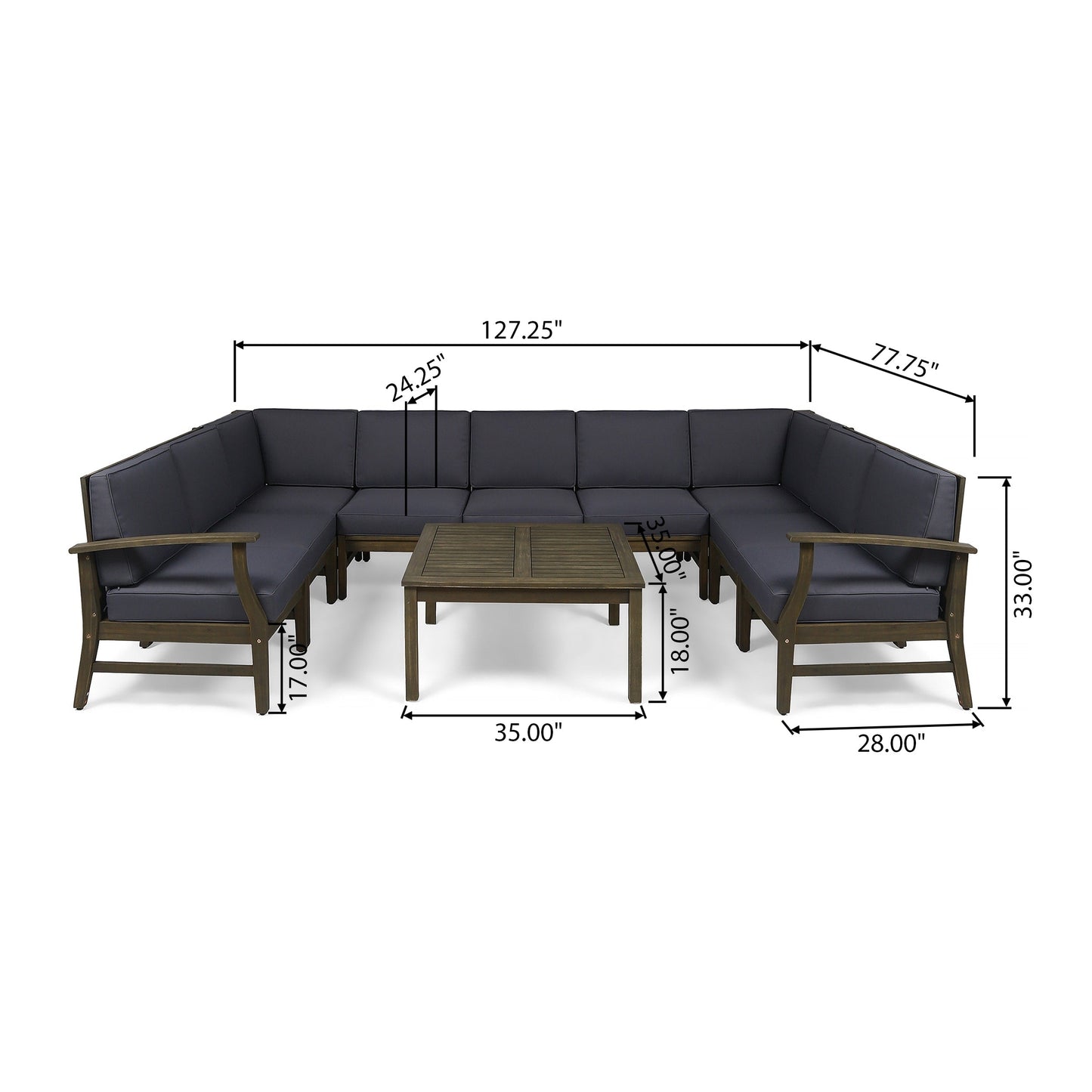 Ensemble de canapés sectionnels Perla 9 places en bois d'acacia par Christopher Knight Home