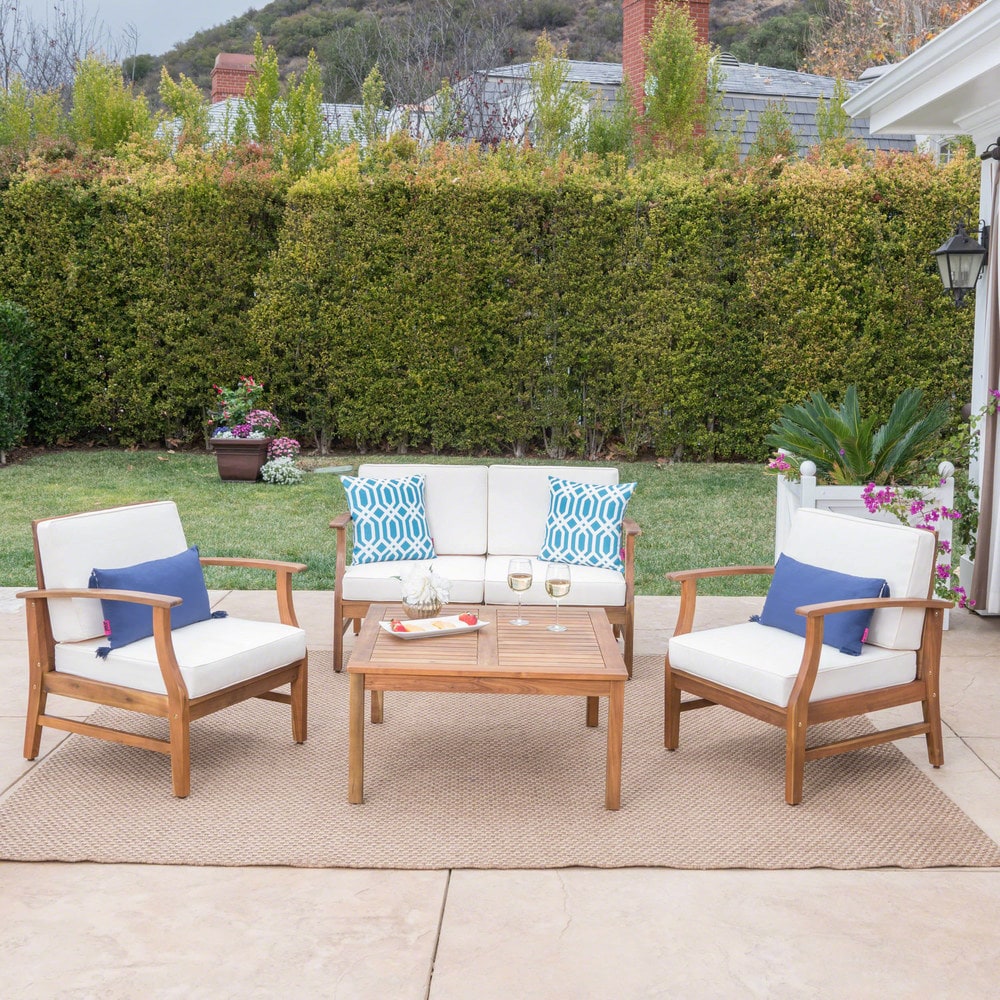 Ensemble de salon Perla Acacia 5 pièces avec coussins par Christopher Knight Home
