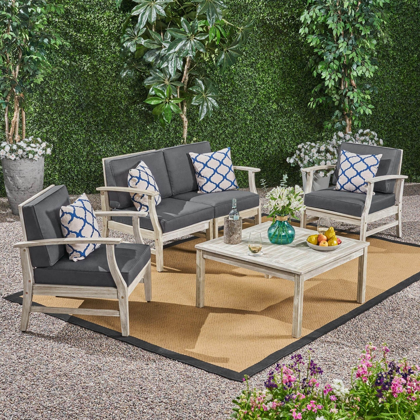 Ensemble de salon Perla Acacia 5 pièces avec coussins par Christopher Knight Home