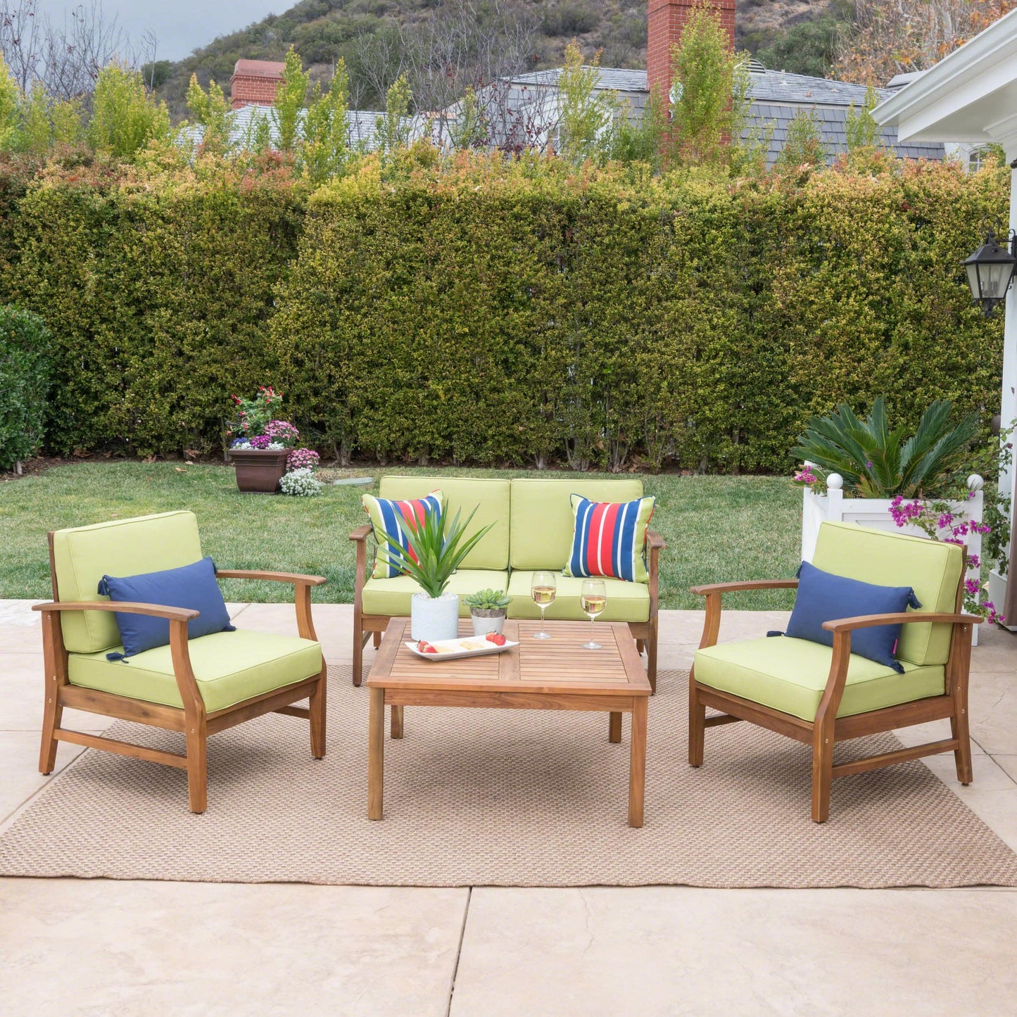 Ensemble de salon Perla Acacia 5 pièces avec coussins par Christopher Knight Home