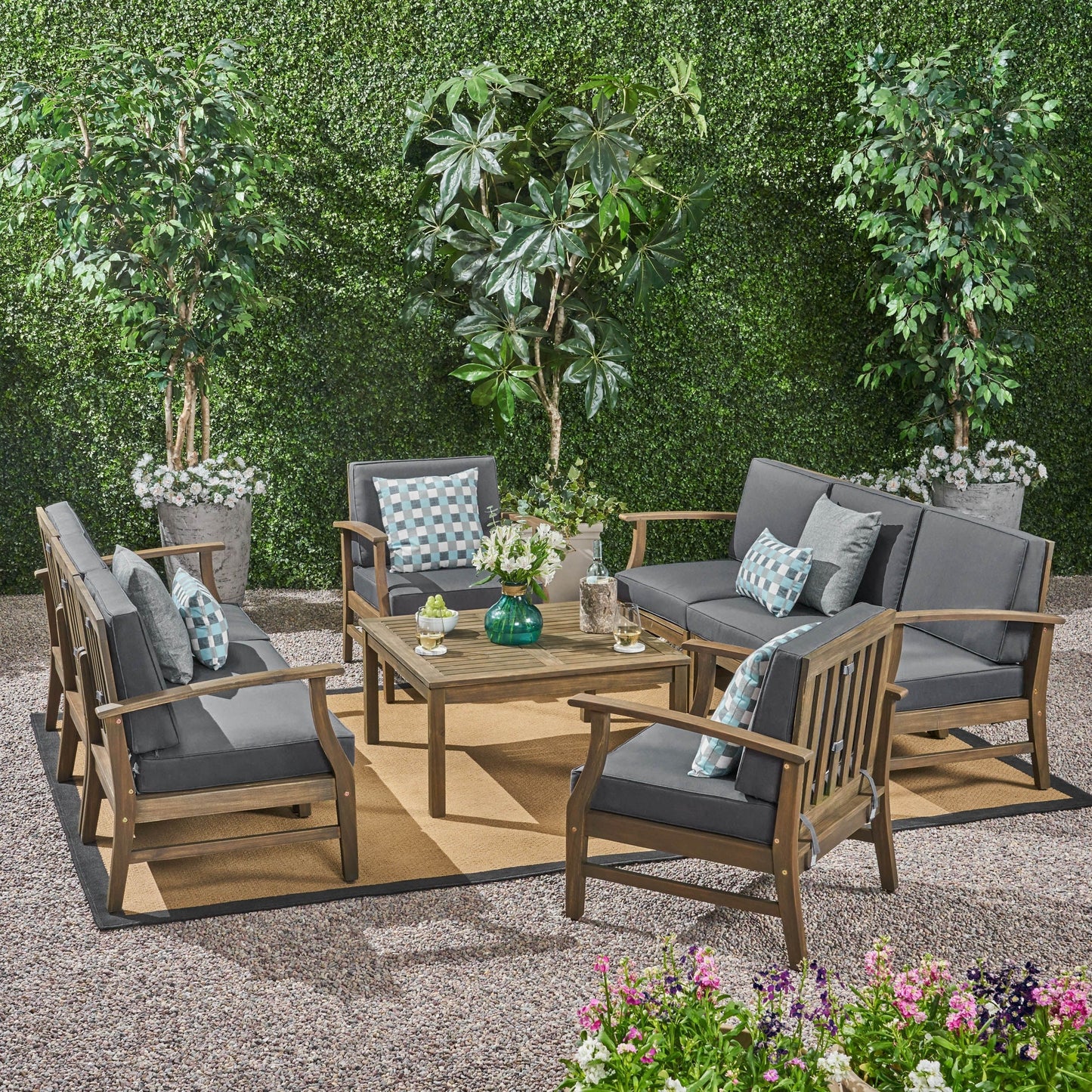 Ensemble de canapés d'extérieur Perla en bois d'acacia 9 pièces par Christopher Knight Home