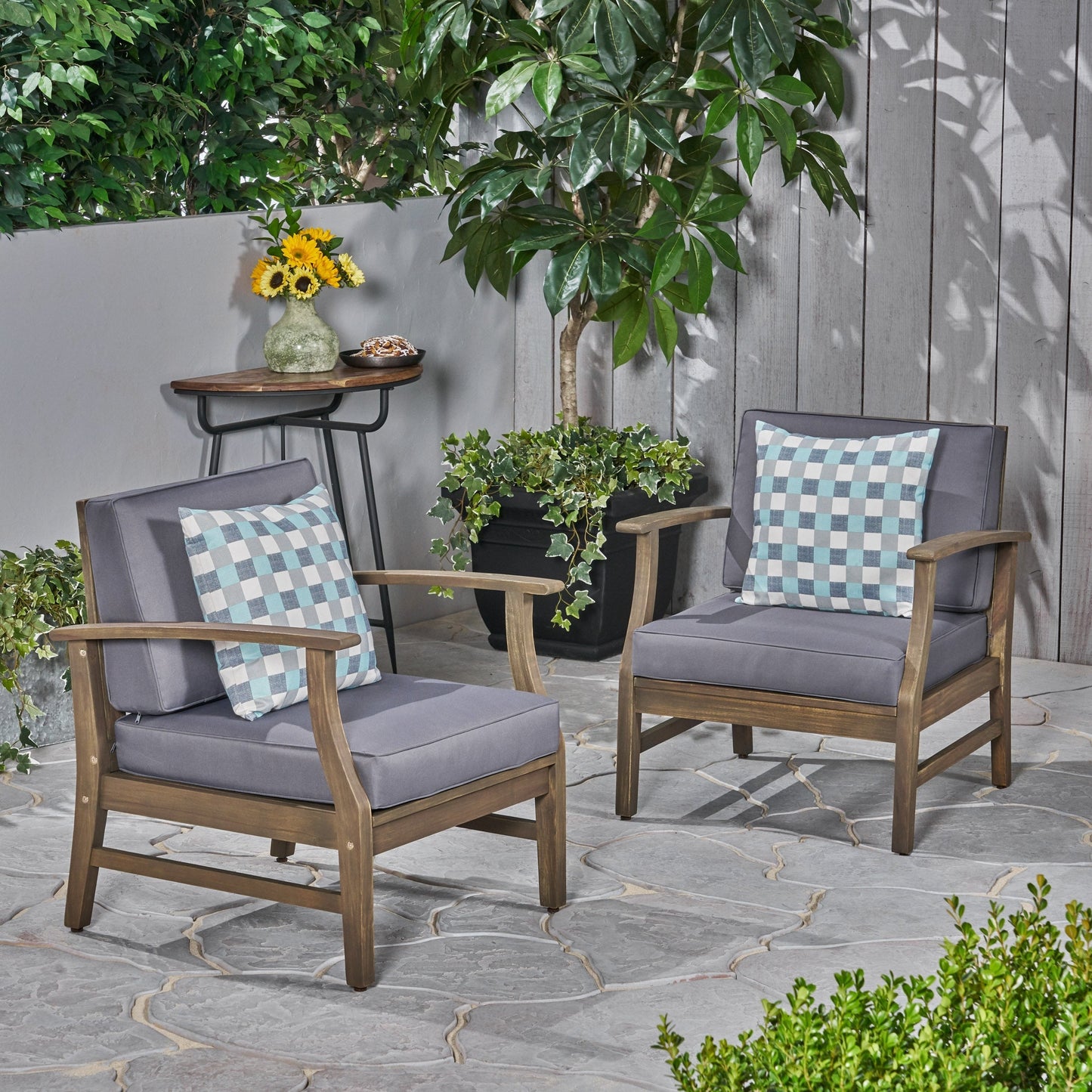 Fauteuil club d'extérieur Perla en bois d'acacia (lot de 2) par Christopher Knight Home