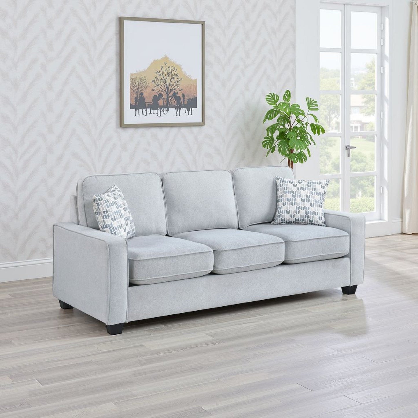 Canapé Pery avec 2 coussins réversibles, gris clair, 213 cm