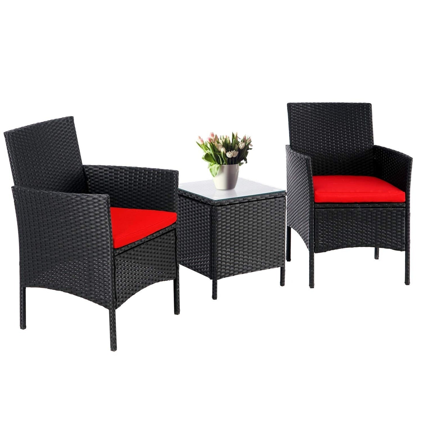 Ensemble de bistrot d'extérieur 3 pièces en osier rembourré Pheap par Havenside Home
