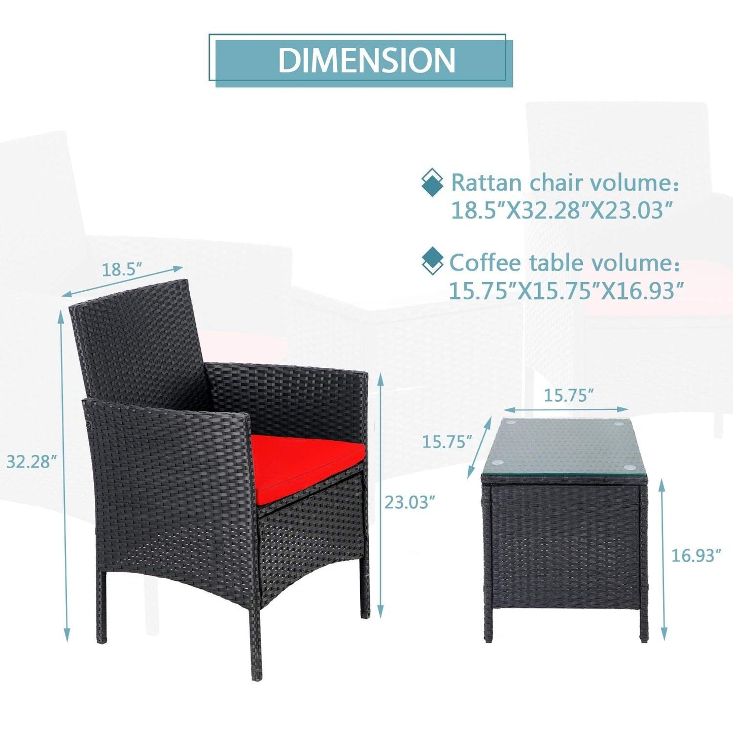 Ensemble de bistrot d'extérieur 3 pièces en osier rembourré Pheap par Havenside Home