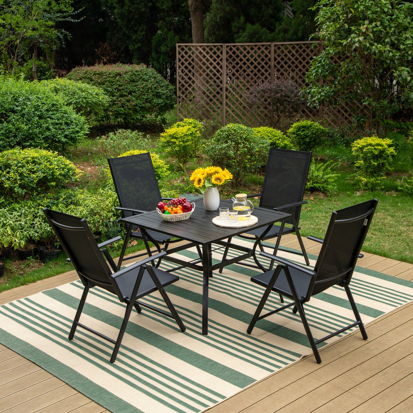 Ensemble de salle à manger d'extérieur 5/7 pièces, chaise pliante inclinable à 7 positions et table en acier avec revêtement électrolytique