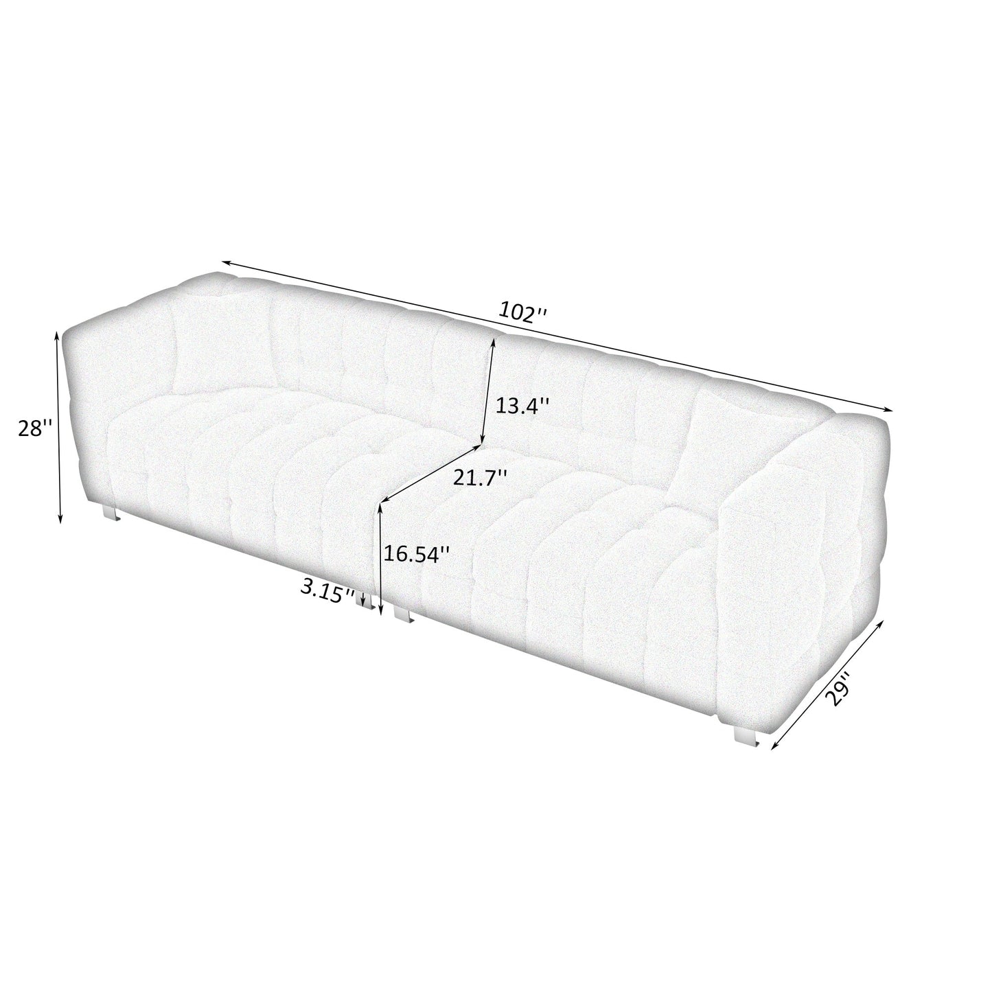 Canapé 4 places rose en polaire Teddy de 259 cm avec coussins décoratifs et pieds en métal