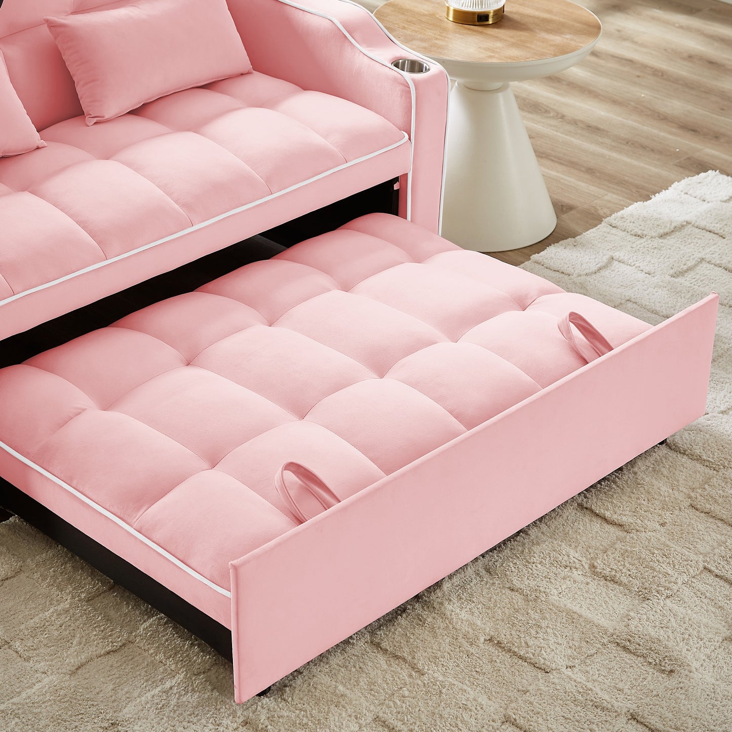Canapé convertible en velours rose 54,7 avec ports USB et support pour téléphone