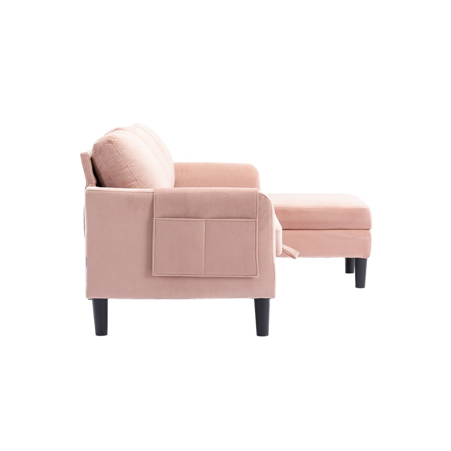 Canapé sectionnel rose en polyester 72,4 avec lit gigogne, méridienne de rangement et 3 coussins décoratifs