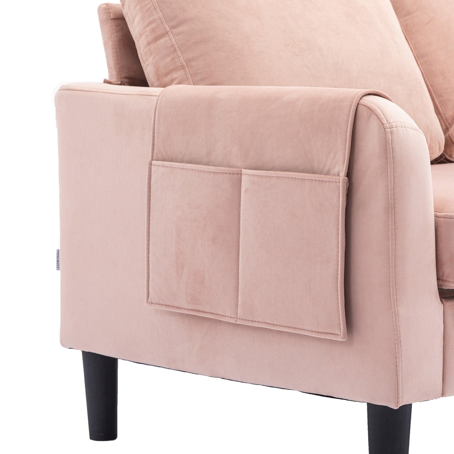 Canapé sectionnel 3 places rose en polyester de 72,4 pouces avec lit gigogne, méridienne de rangement et 3 coussins décoratifs
