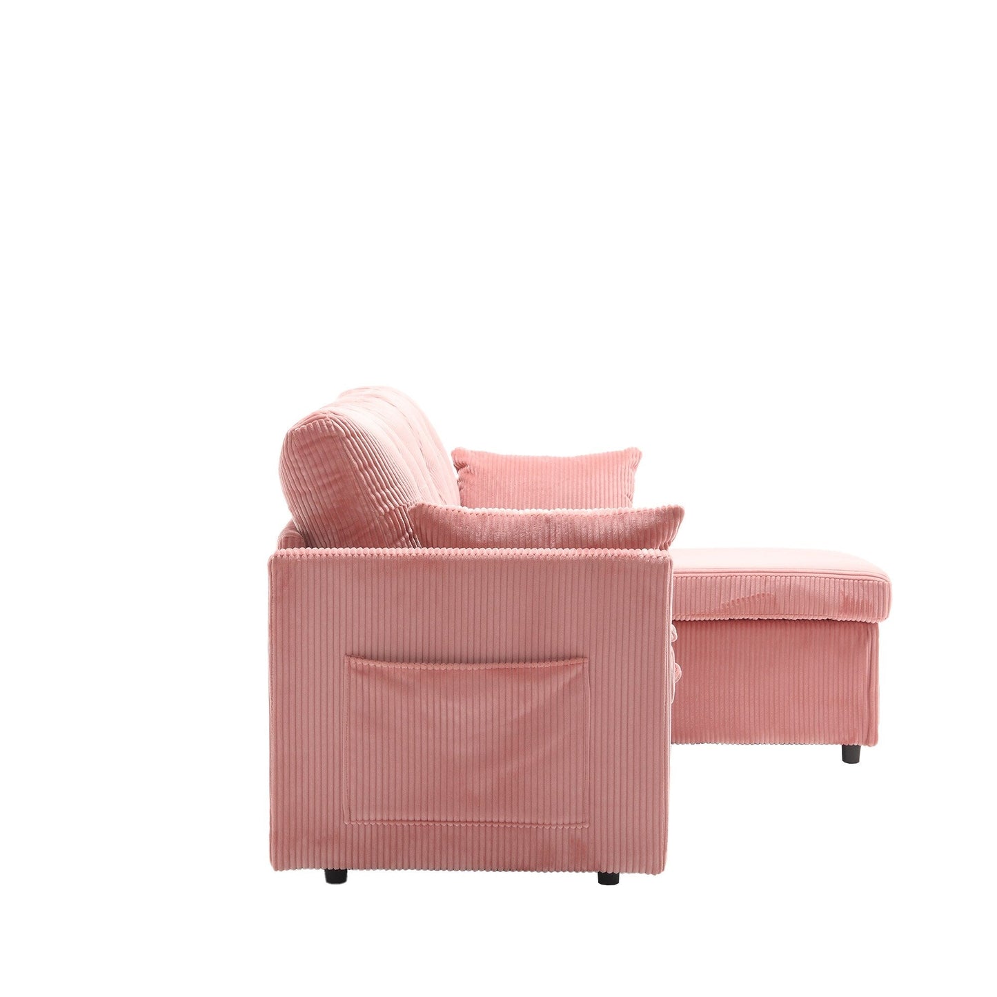 Canapé en L en tissu rose 81.1 avec méridienne réversible, rangement et structure en bois massif