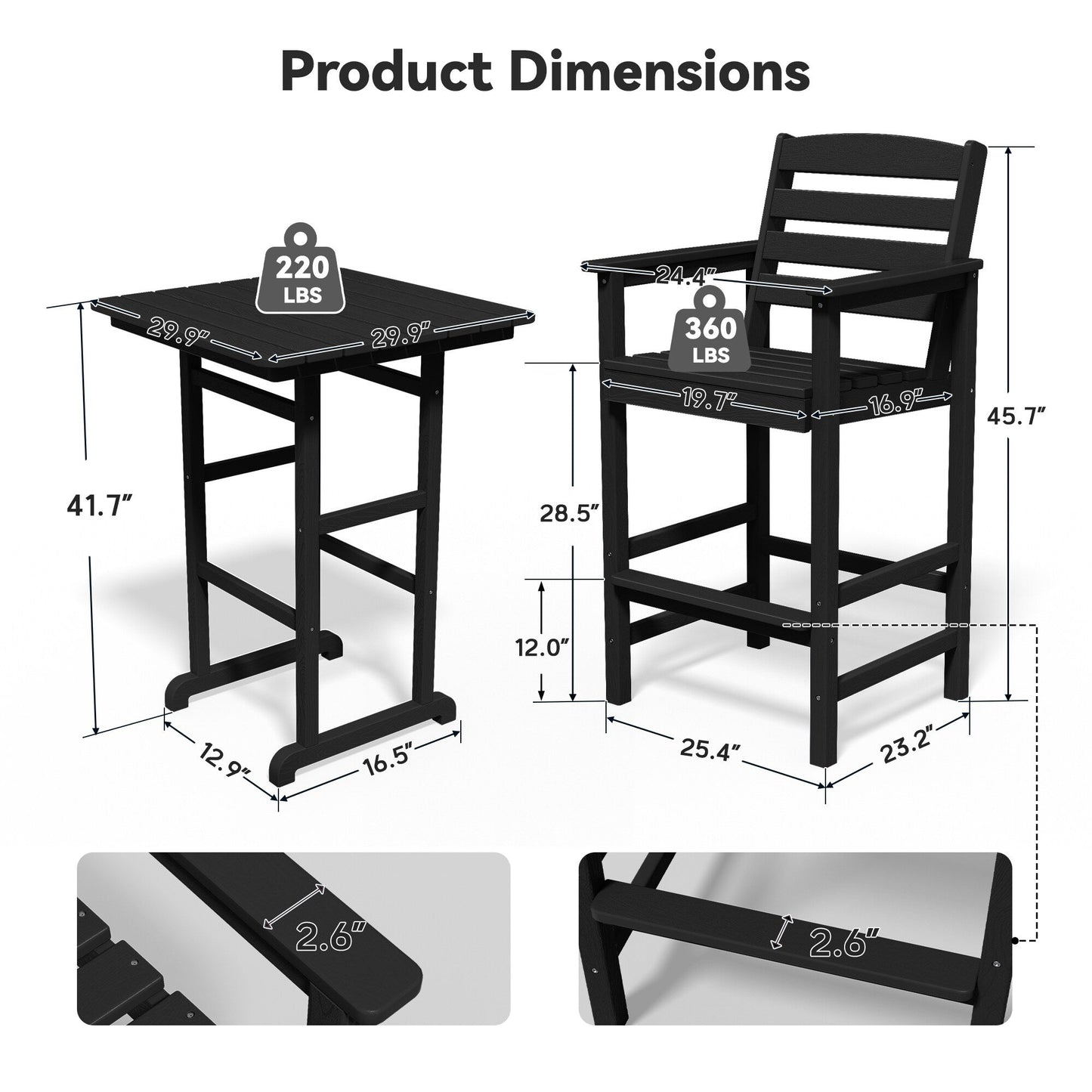 Ensemble de 5 chaises hautes Adirondack en plastique pour patio
