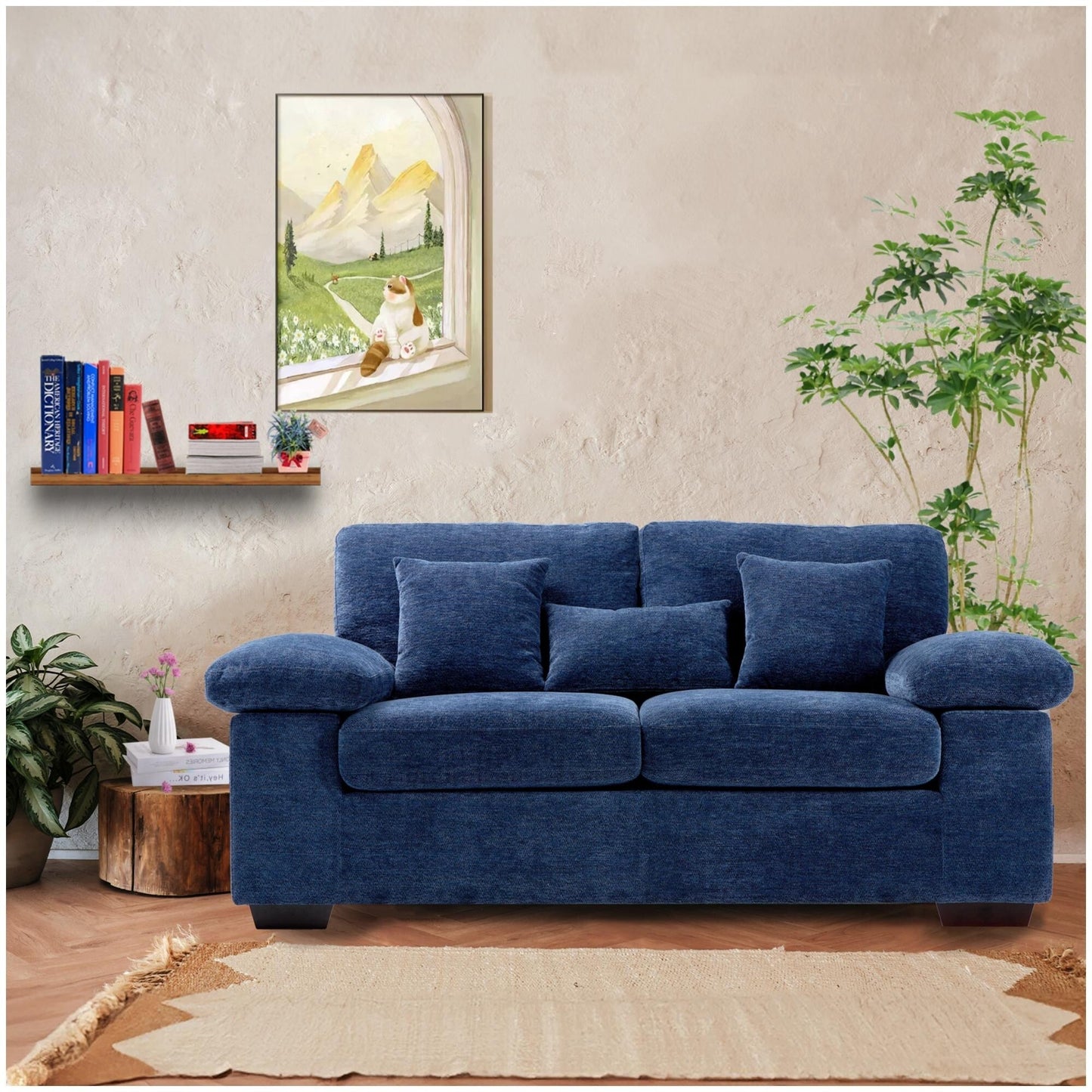 Canapé 2 places en chenille pelucheuse 73 - Comprend 3 oreillers et un coussin de dossier amovible en prime - Canapé 2 places de salon