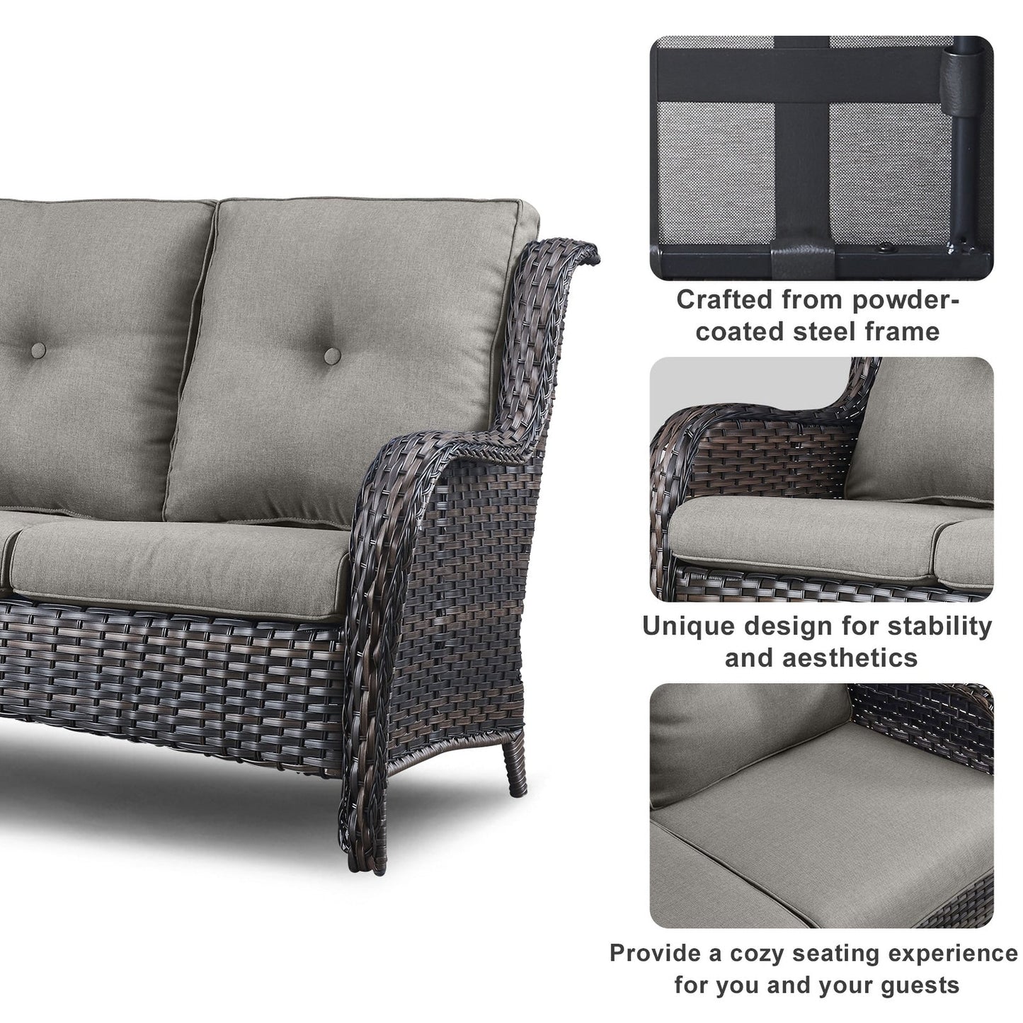 Pocassy Ensemble de 4 chaises de jardin avec canapé et table basse