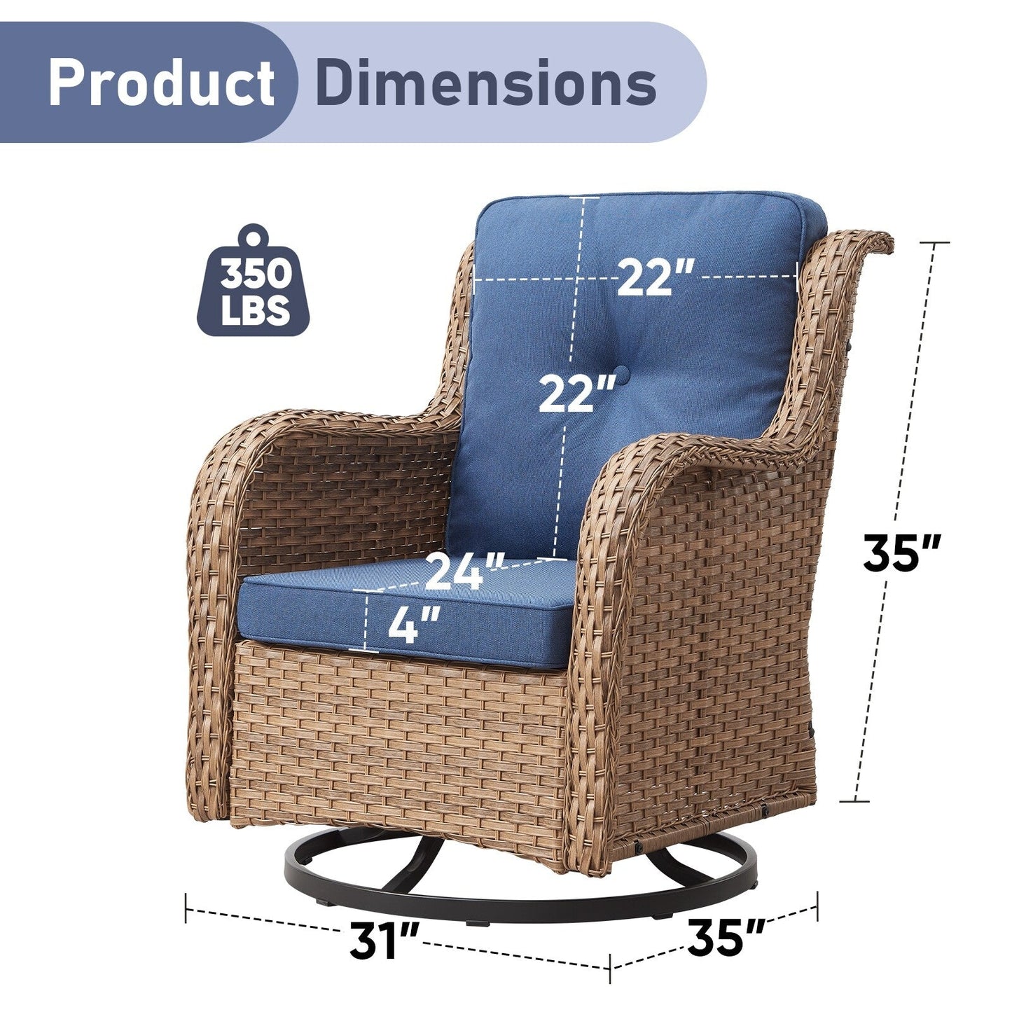 Ensemble de mobilier d'extérieur Pocassy 5 pièces, chaises pivotantes avec poufs