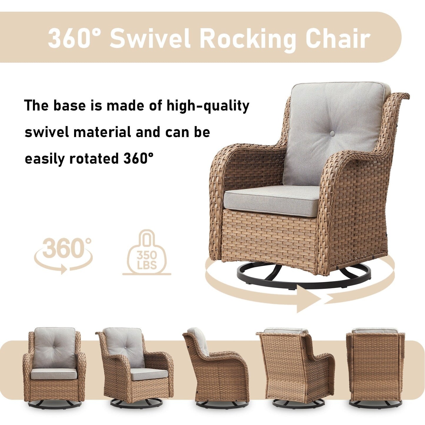 Ensemble de mobilier d'extérieur Pocassy 5 pièces, chaises pivotantes avec poufs