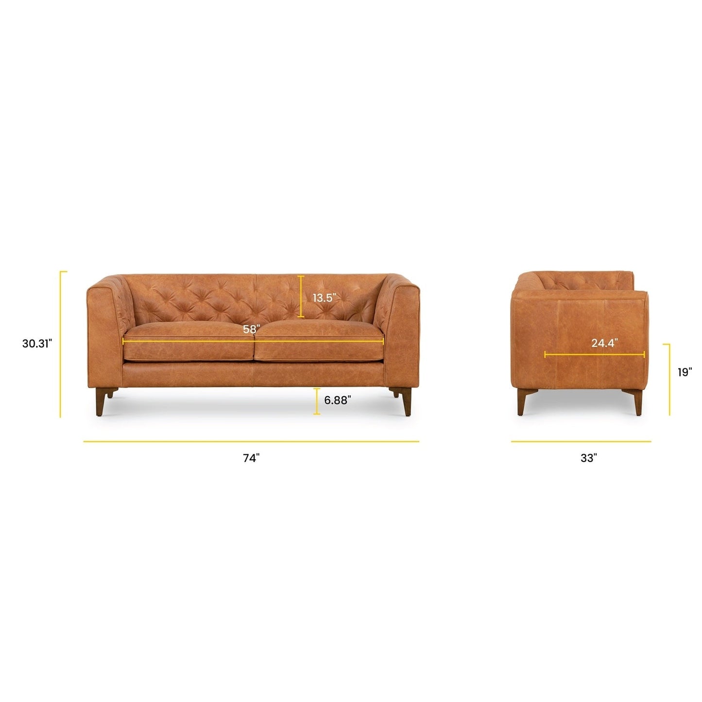 Canapé d'appartement Poly & Bark Essex 74 - Cuir italien véritable pleine fleur