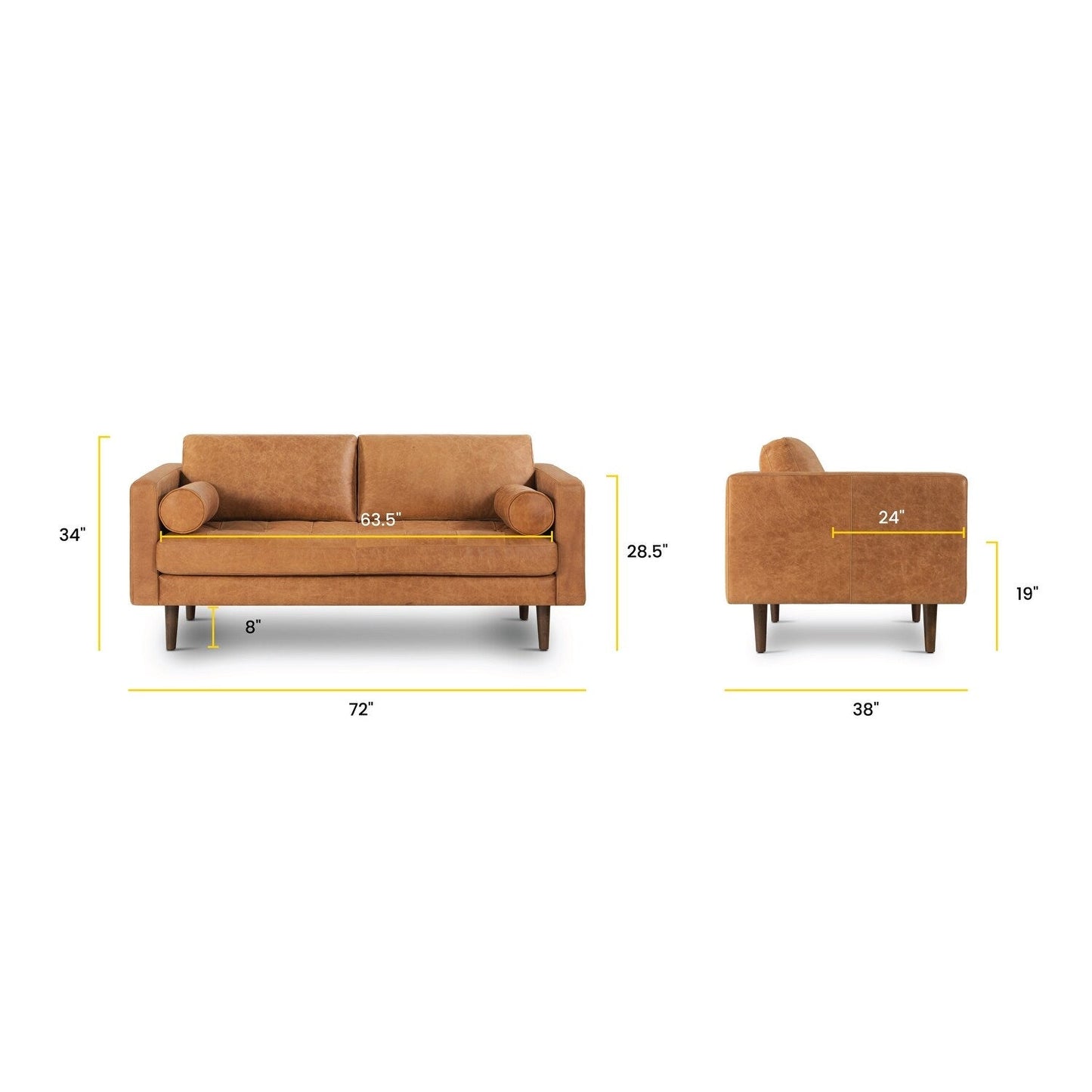 Canapé d'appartement Poly & Bark Napa 72 - Cuir italien véritable pleine fleur