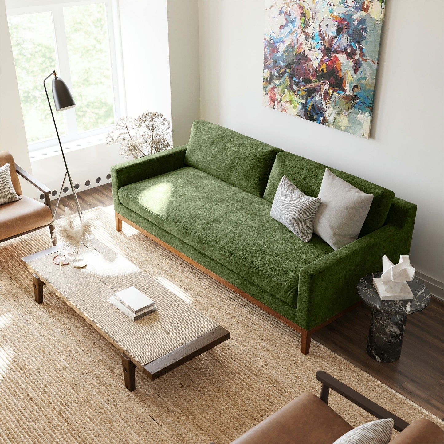 Canapé Poly & Bark Zyon 90 en velours vert vieilli