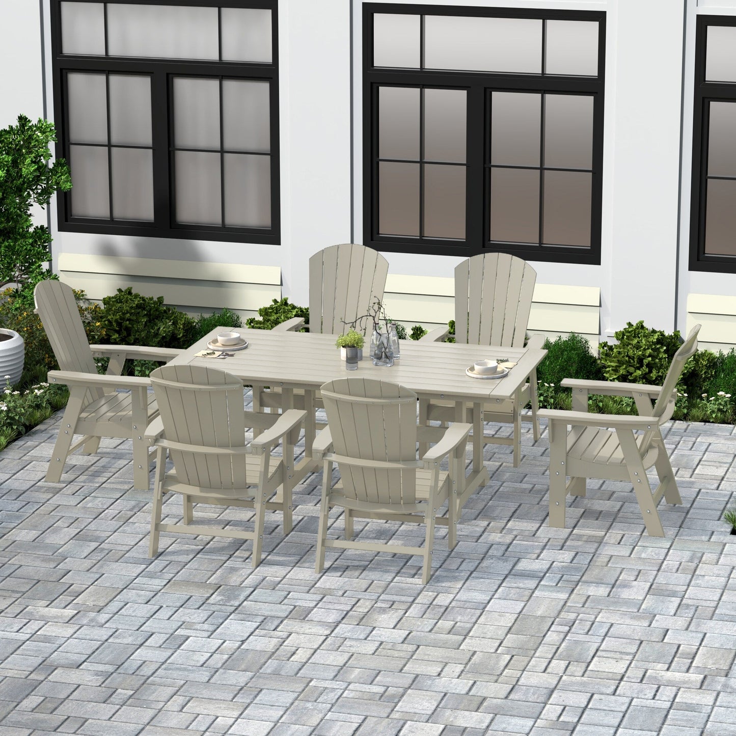 Ensemble de salle à manger d'extérieur Polytrends Altura 7 pièces, écologique, toutes saisons, avec fauteuils
