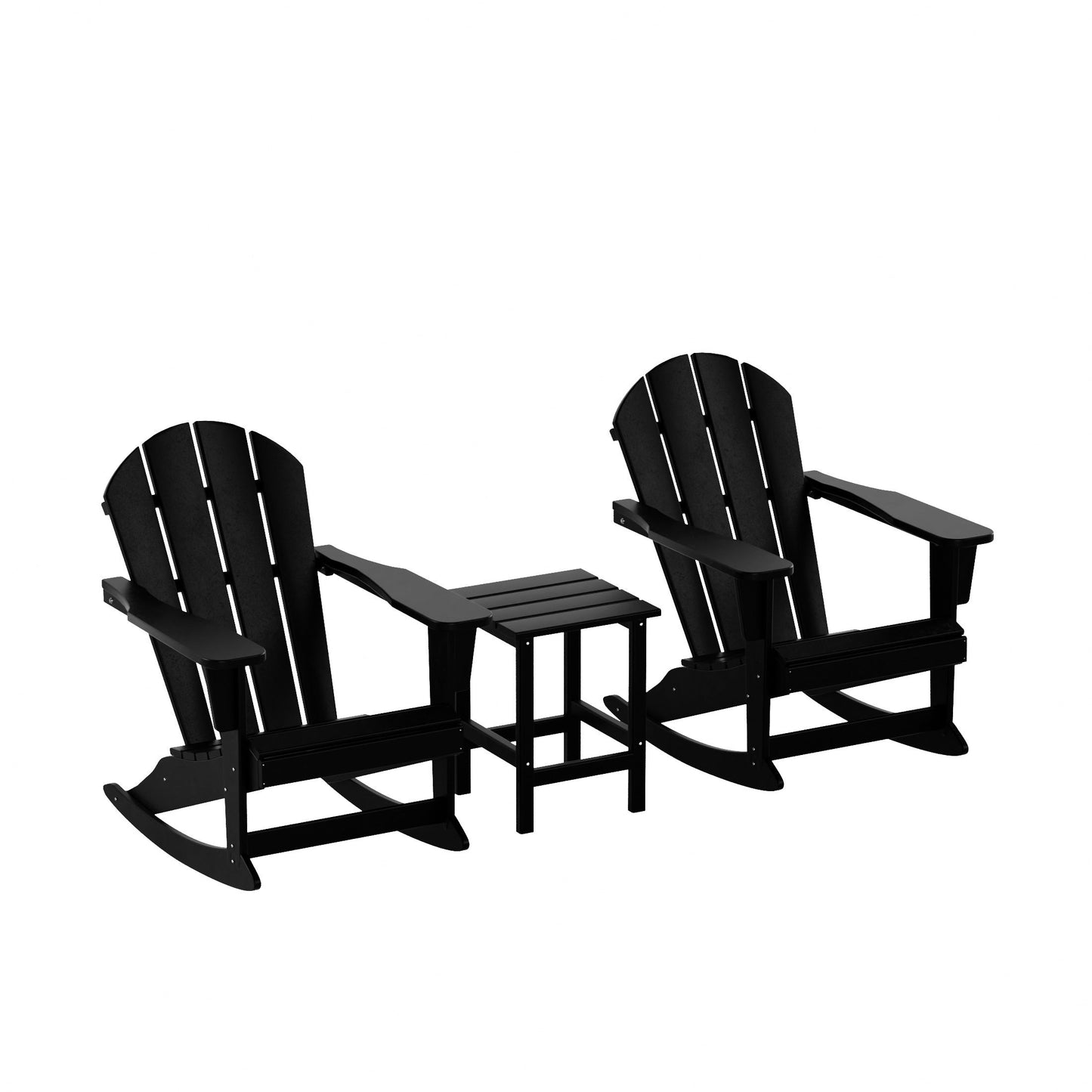 Chaises à bascule d'extérieur Polytrends Laguna en PEHD toutes saisons avec table d'appoint (ensemble de 3 pièces)