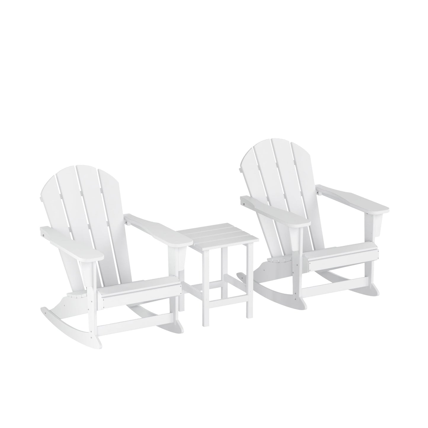 Chaises à bascule d'extérieur Polytrends Laguna en PEHD toutes saisons avec table d'appoint (ensemble de 3 pièces)