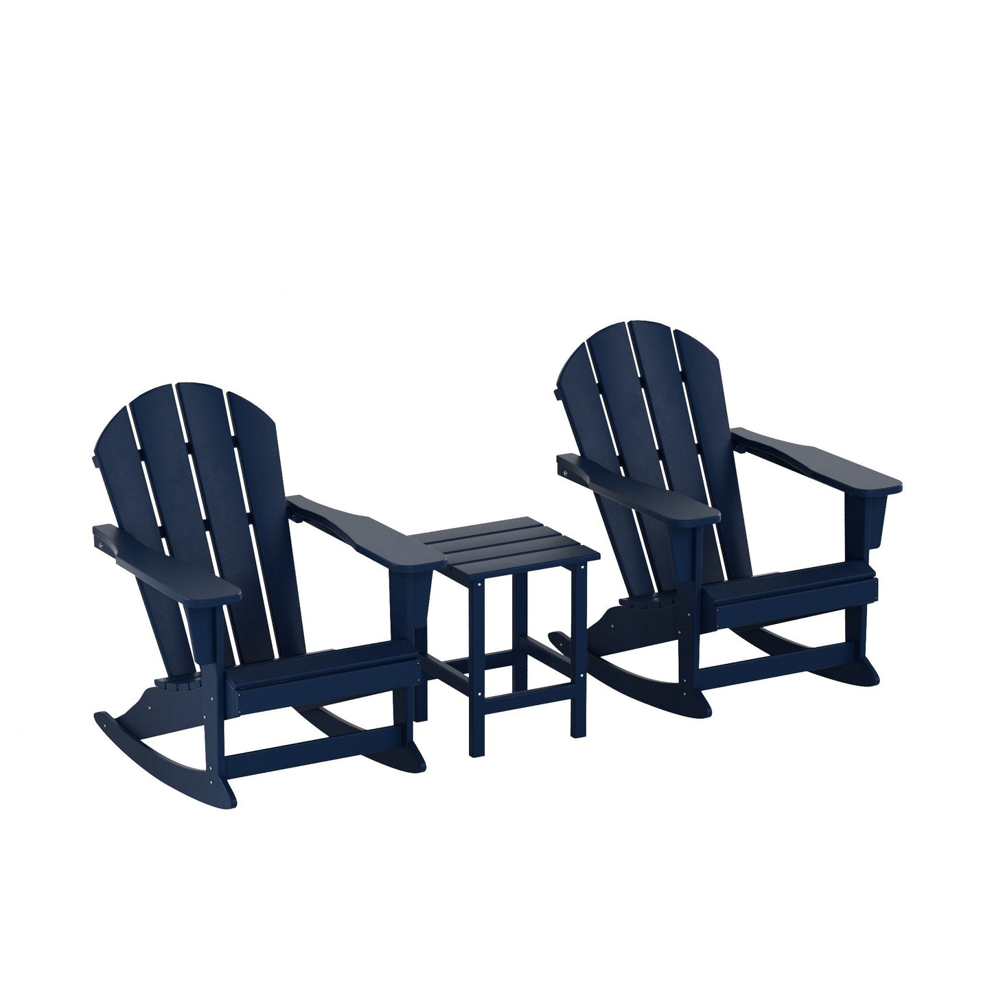 Chaises à bascule d'extérieur Polytrends Laguna en PEHD toutes saisons avec table d'appoint (ensemble de 3 pièces)