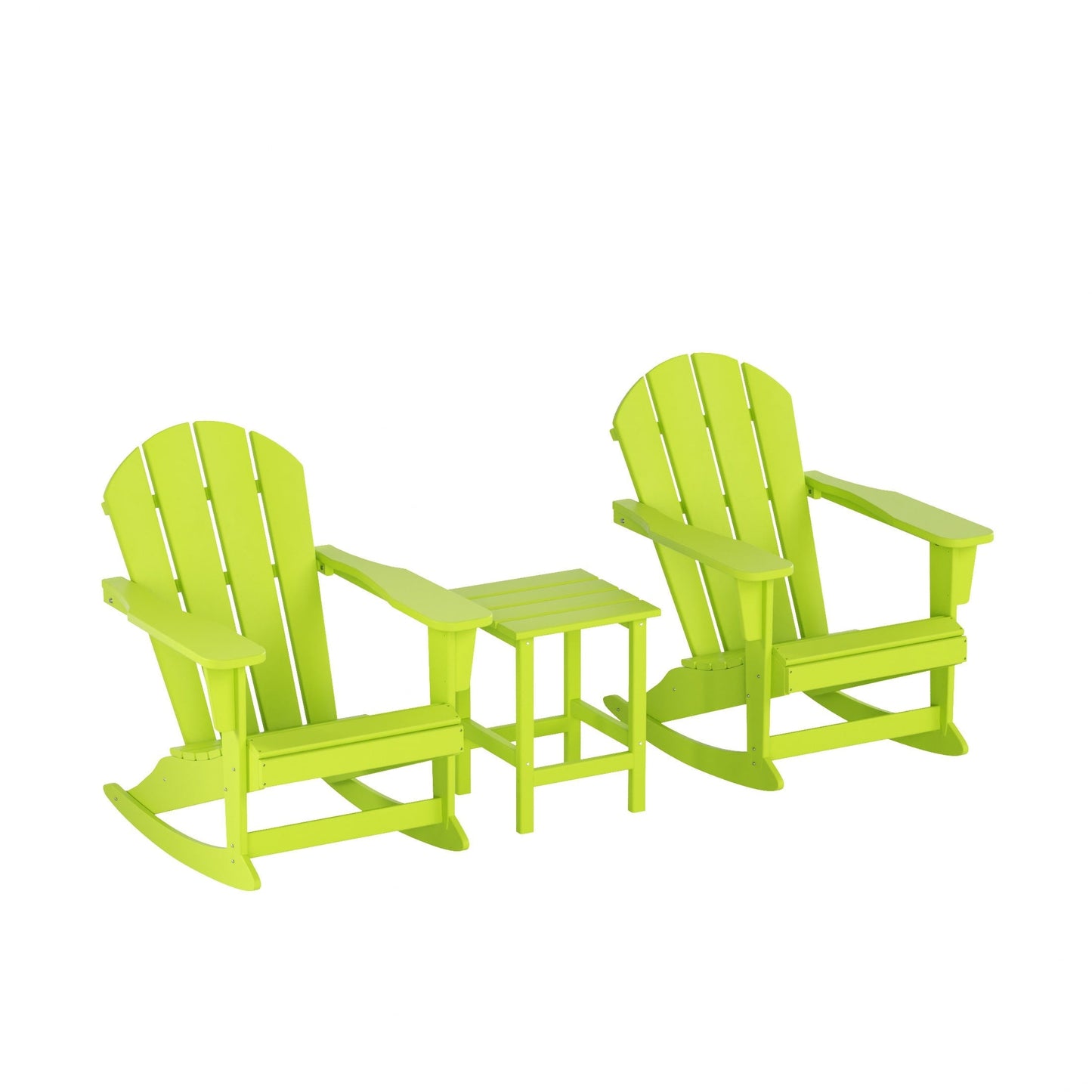 Chaises à bascule d'extérieur Polytrends Laguna en PEHD toutes saisons avec table d'appoint (ensemble de 3 pièces)