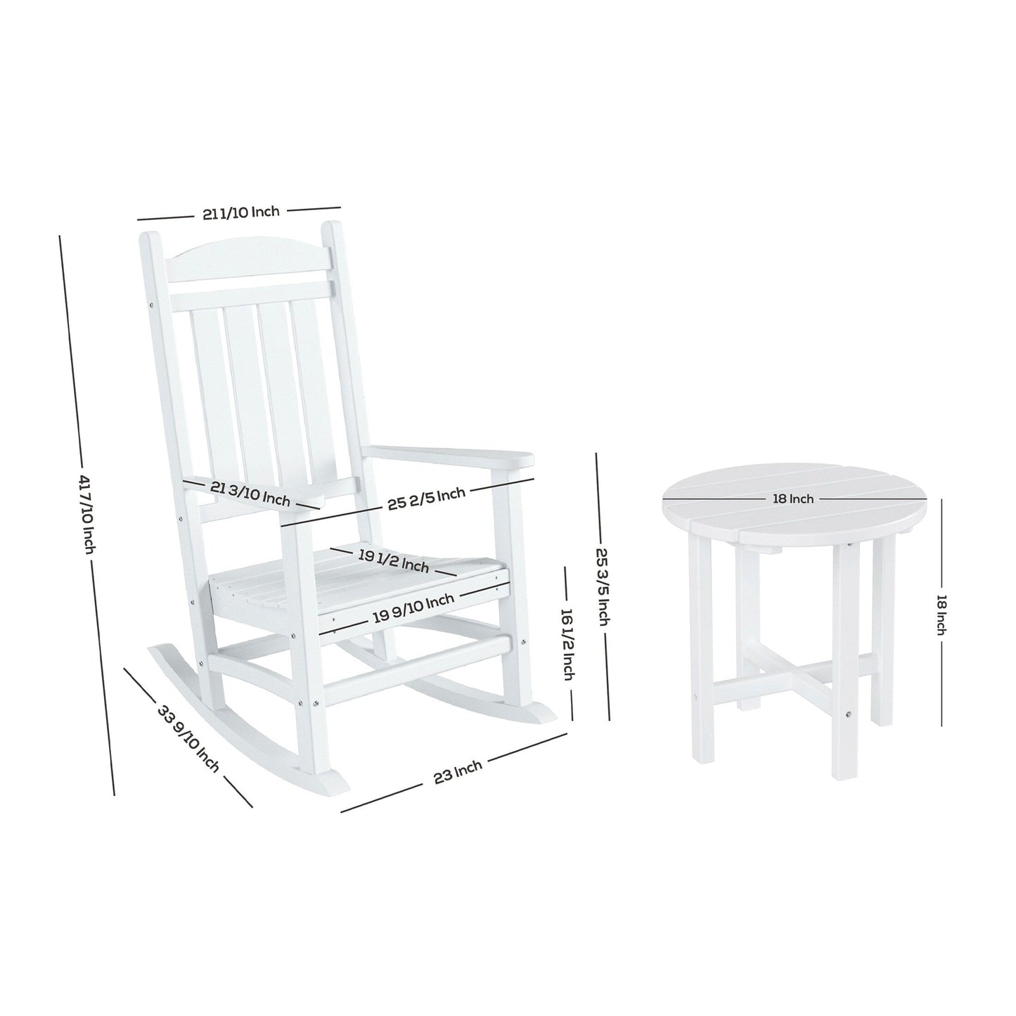 Chaises à bascule d'extérieur Polytrends Laguna en PEHD toutes saisons avec table d'appoint (ensemble de 3 pièces)