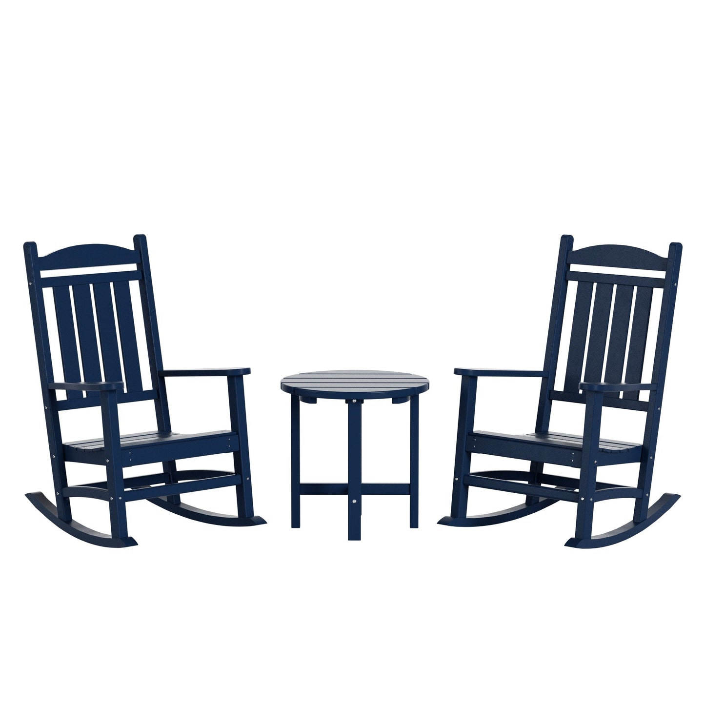 Chaises à bascule d'extérieur Polytrends Laguna en PEHD toutes saisons avec table d'appoint (ensemble de 3 pièces)