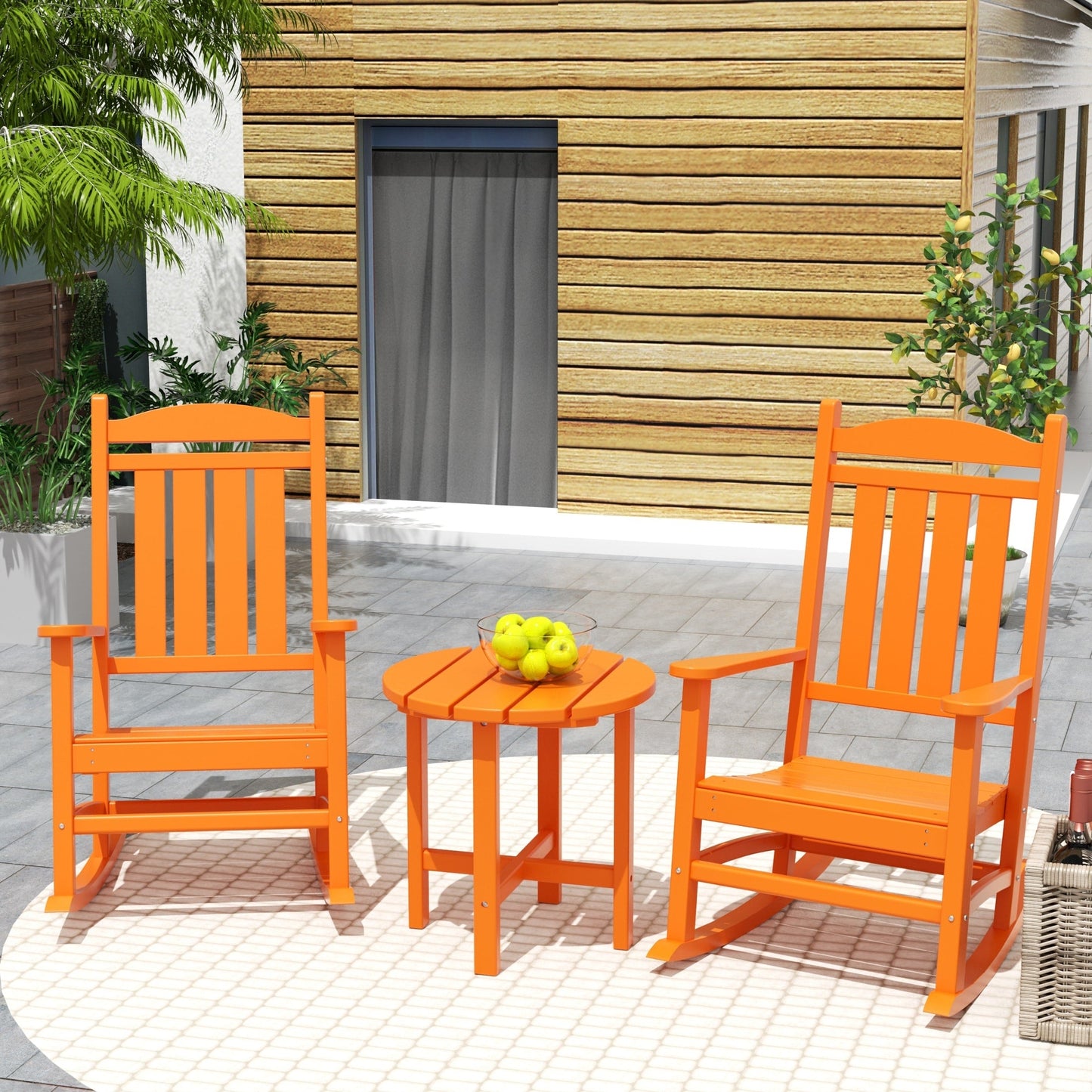 Chaises à bascule d'extérieur Polytrends Laguna en PEHD toutes saisons avec table d'appoint (ensemble de 3 pièces)