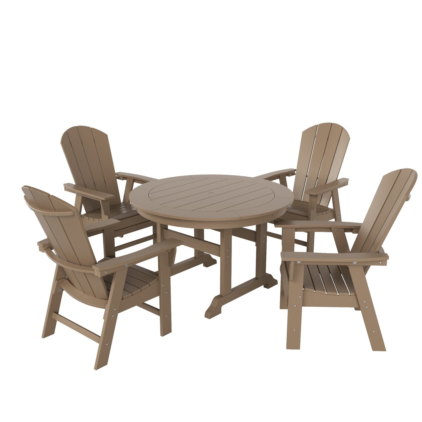 Ensemble de 5 chaises de salle à manger rondes Adirondack Polytrends Laguna en PEHD, toutes saisons, pour terrasse