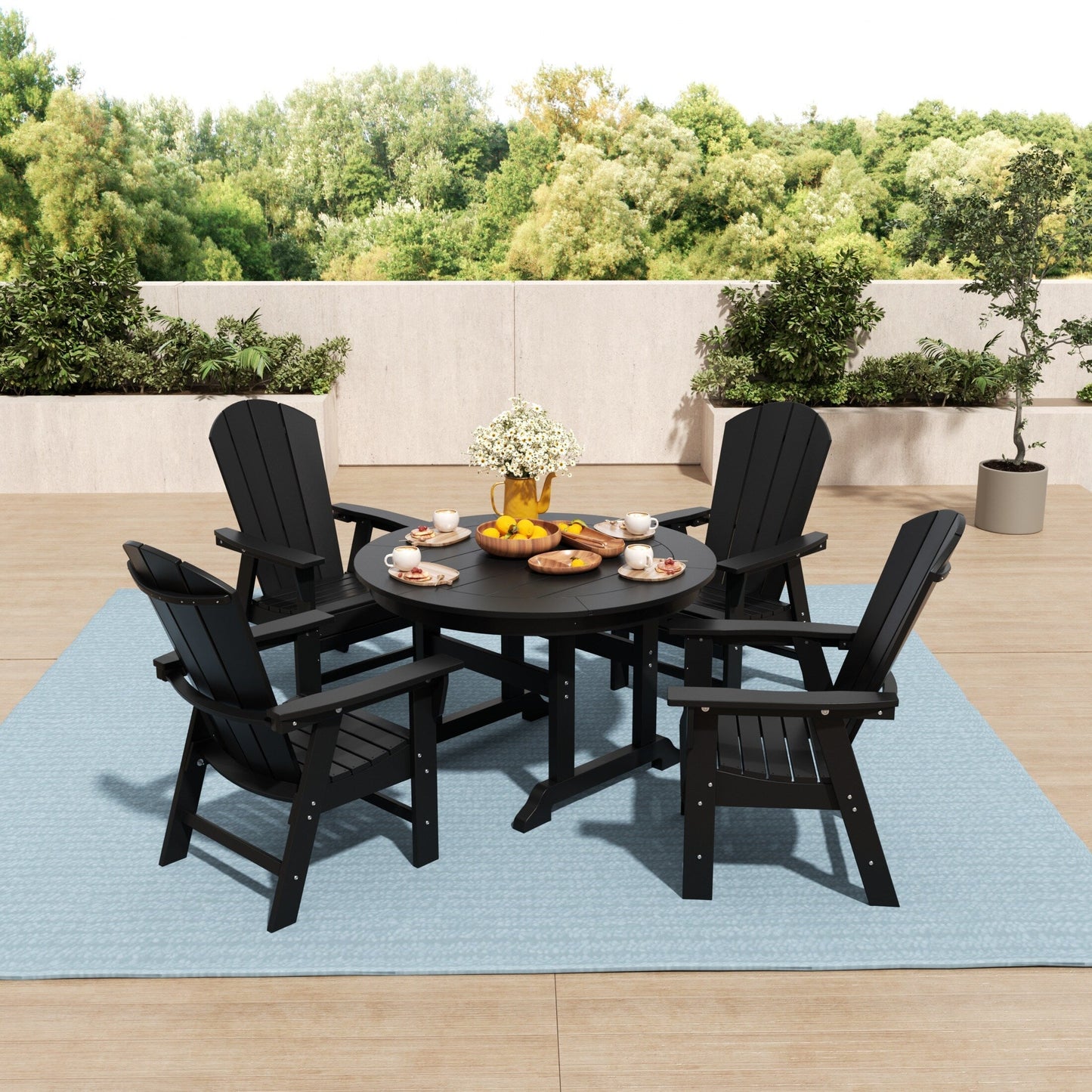 Ensemble de 5 chaises de salle à manger rondes Adirondack Polytrends Laguna en PEHD, toutes saisons, pour terrasse