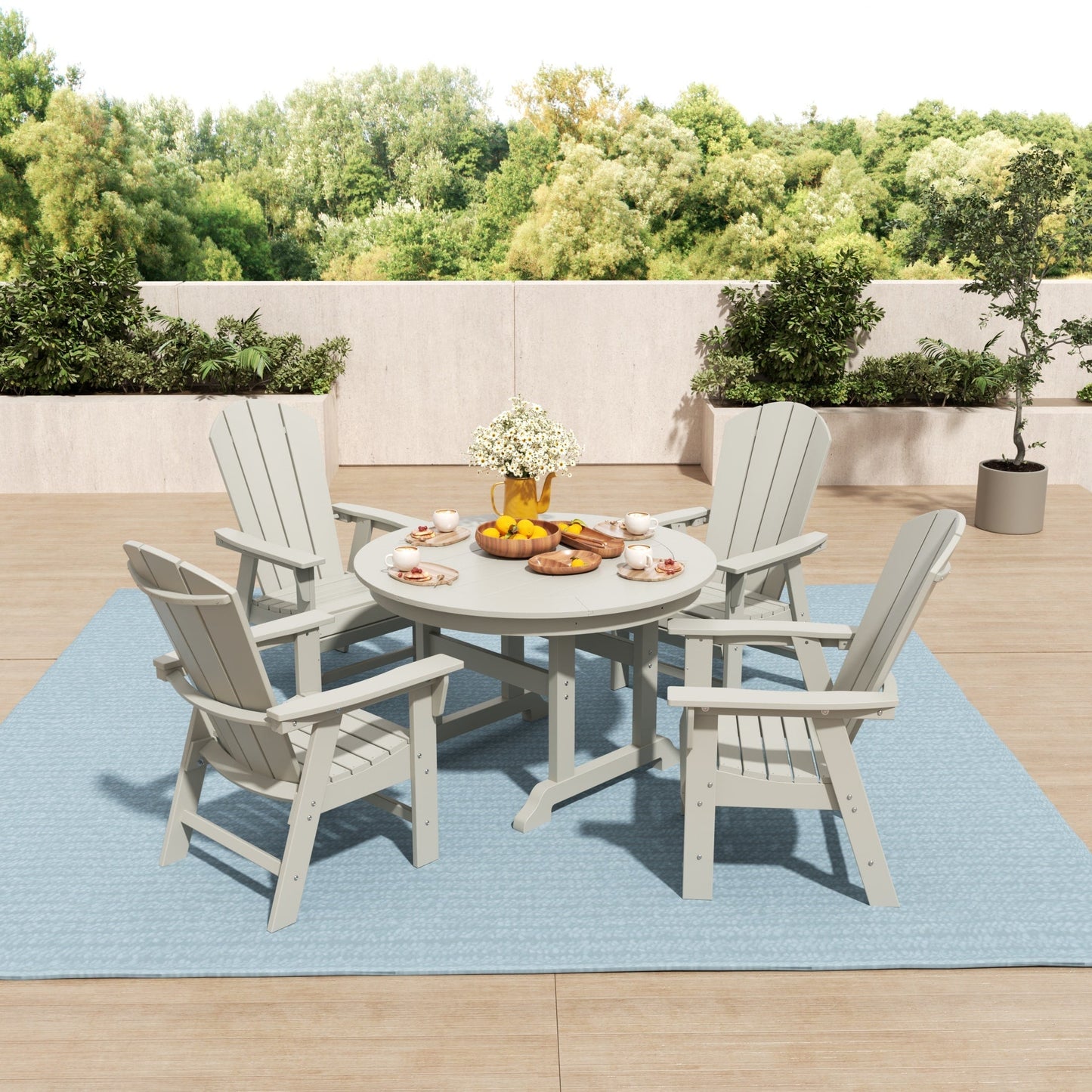 Ensemble de 5 chaises de salle à manger rondes Adirondack Polytrends Laguna en PEHD, toutes saisons, pour terrasse