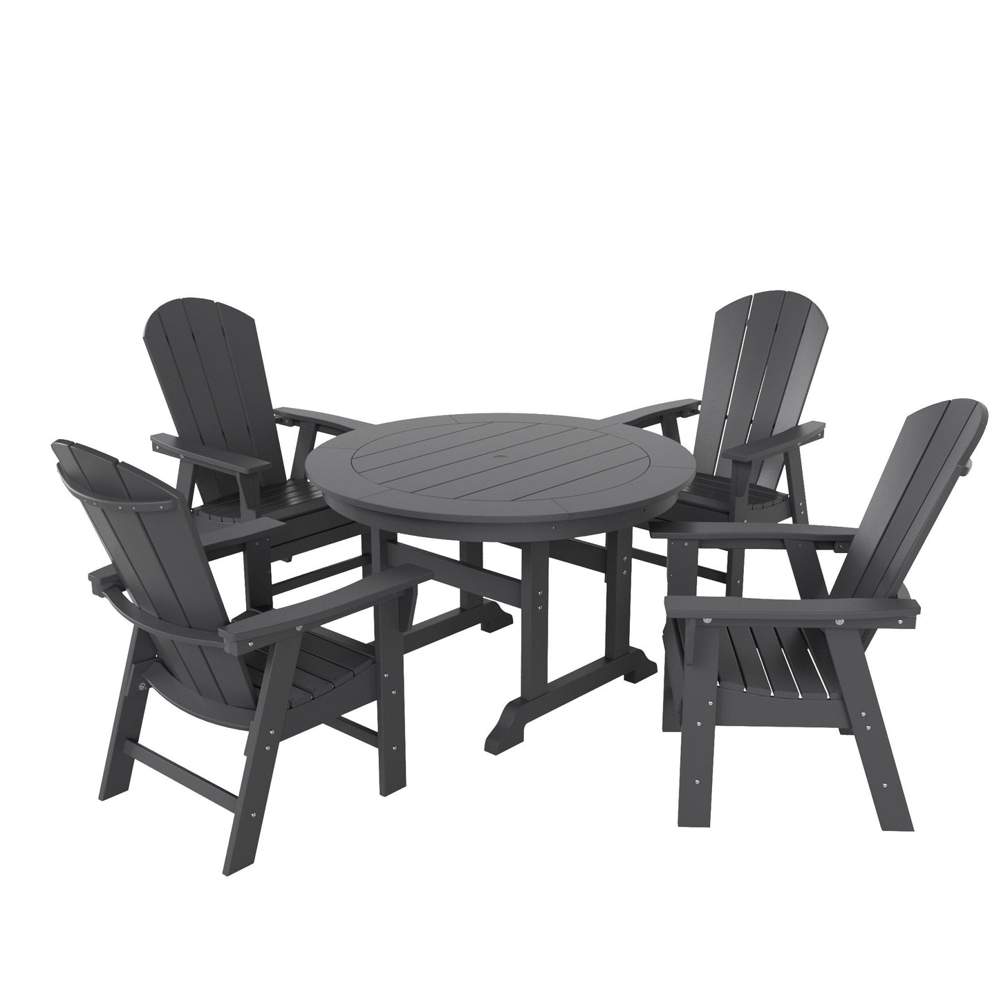 Ensemble de 5 chaises de salle à manger rondes Adirondack Polytrends Laguna en PEHD, toutes saisons, pour terrasse