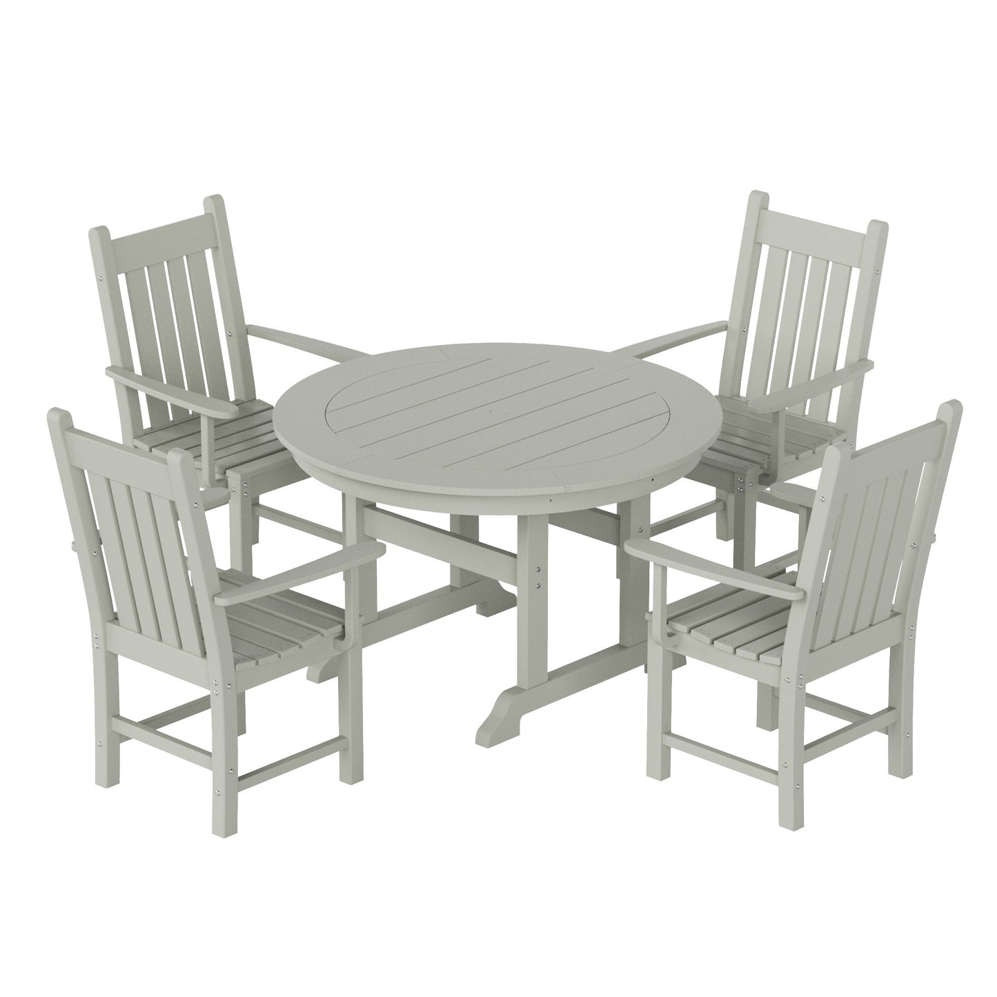 Ensemble de salle à manger d'extérieur Polytrends Laguna en PEHD, toutes saisons, avec table ronde et fauteuils (ensemble de 5 pièces)