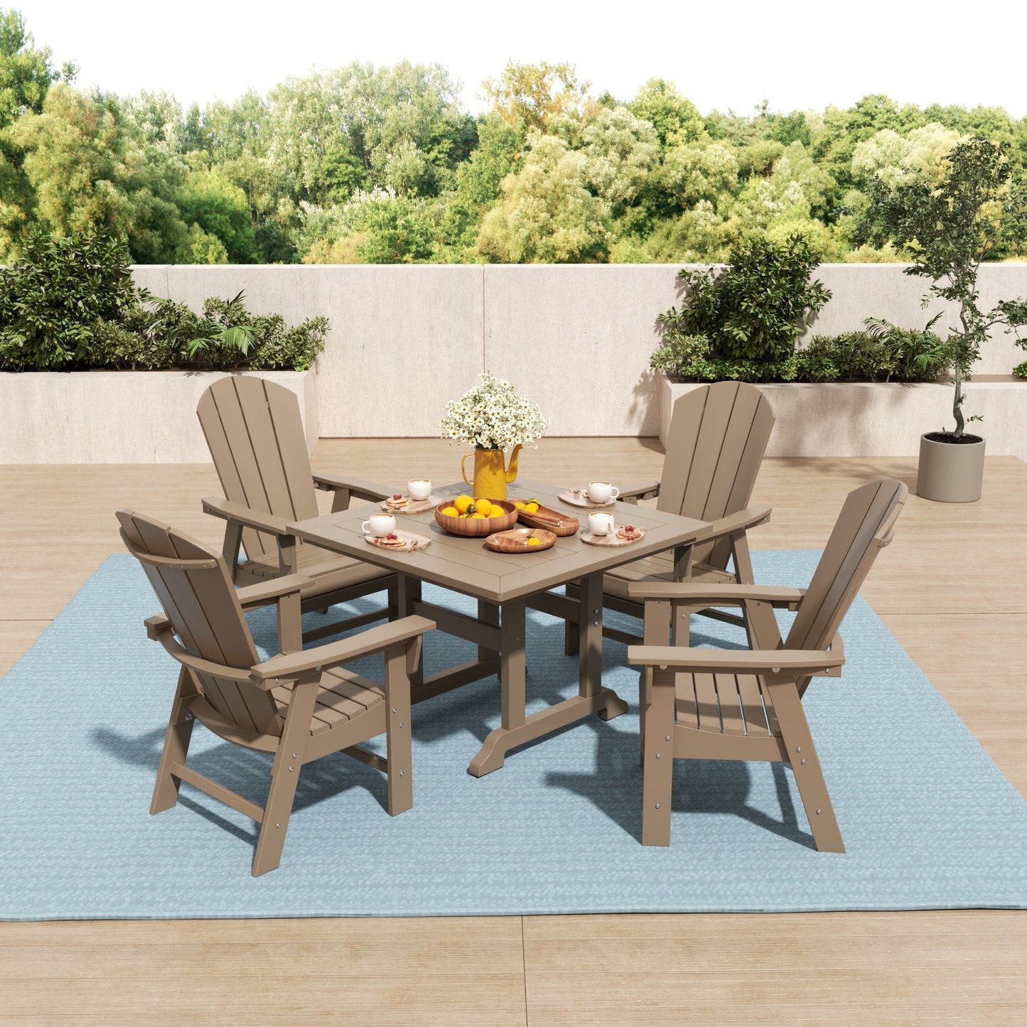Ensemble de 5 chaises de salle à manger carrées Adirondack Polytrends Laguna en PEHD, toutes saisons