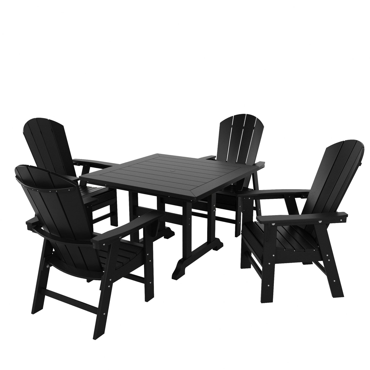 Ensemble de 5 chaises de salle à manger carrées Adirondack Polytrends Laguna en PEHD, toutes saisons