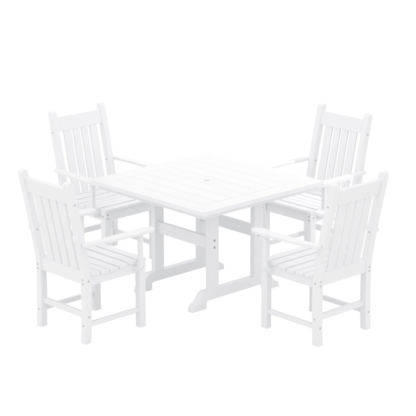 Ensemble de salle à manger d'extérieur Polytrends Laguna en PEHD, toutes saisons, avec table carrée et fauteuils (ensemble de 5 pièces)
