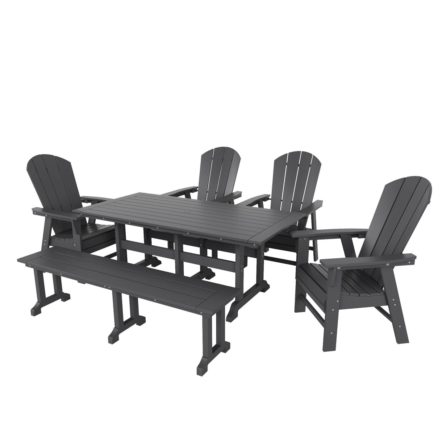Ensemble de salle à manger d'extérieur Polytrends Laguna en PEHD, toutes saisons, avec table rectangulaire, fauteuils et banc (ensemble de 6 pièces)
