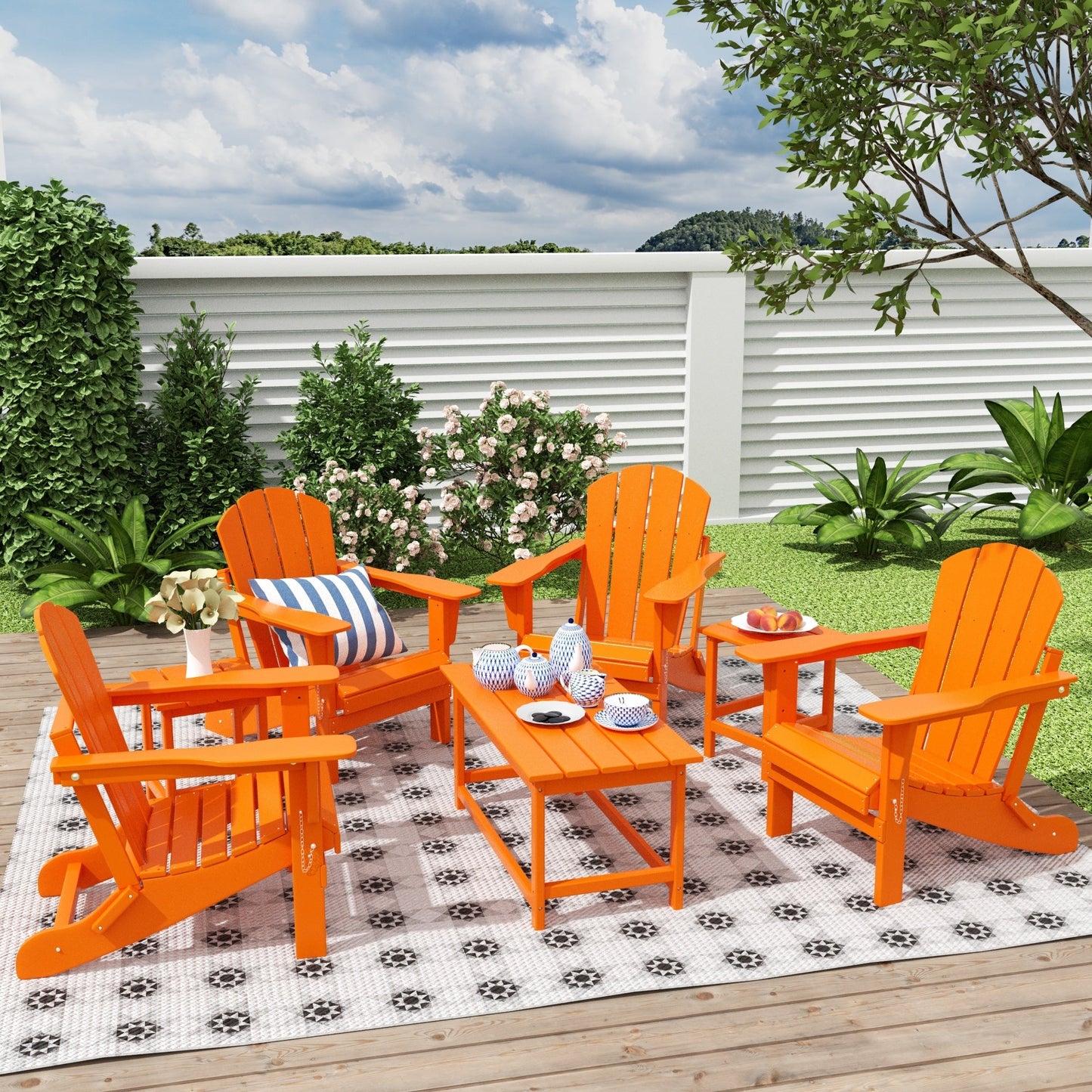 Ensemble de 7 chaises Adirondack pliables Polytrends Laguna en PEHD pour terrasse extérieure, toutes saisons